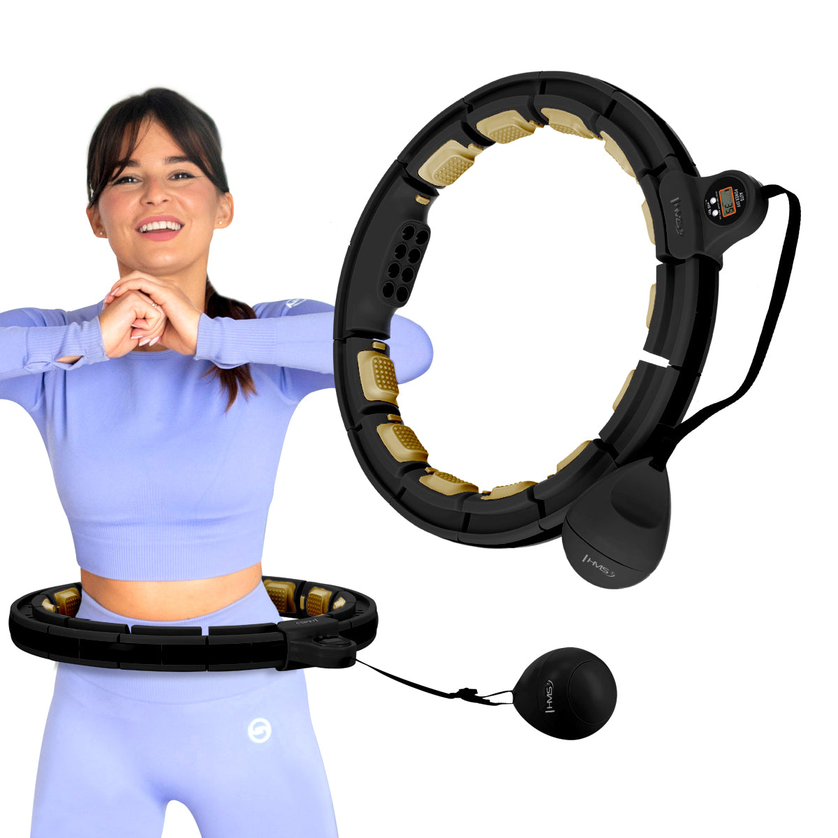 HULA HOP SET MAGNETIC BLACK/GOLD HHM13 WITH HMS COUNTER + SLIMMING BELT BR163 BLACK