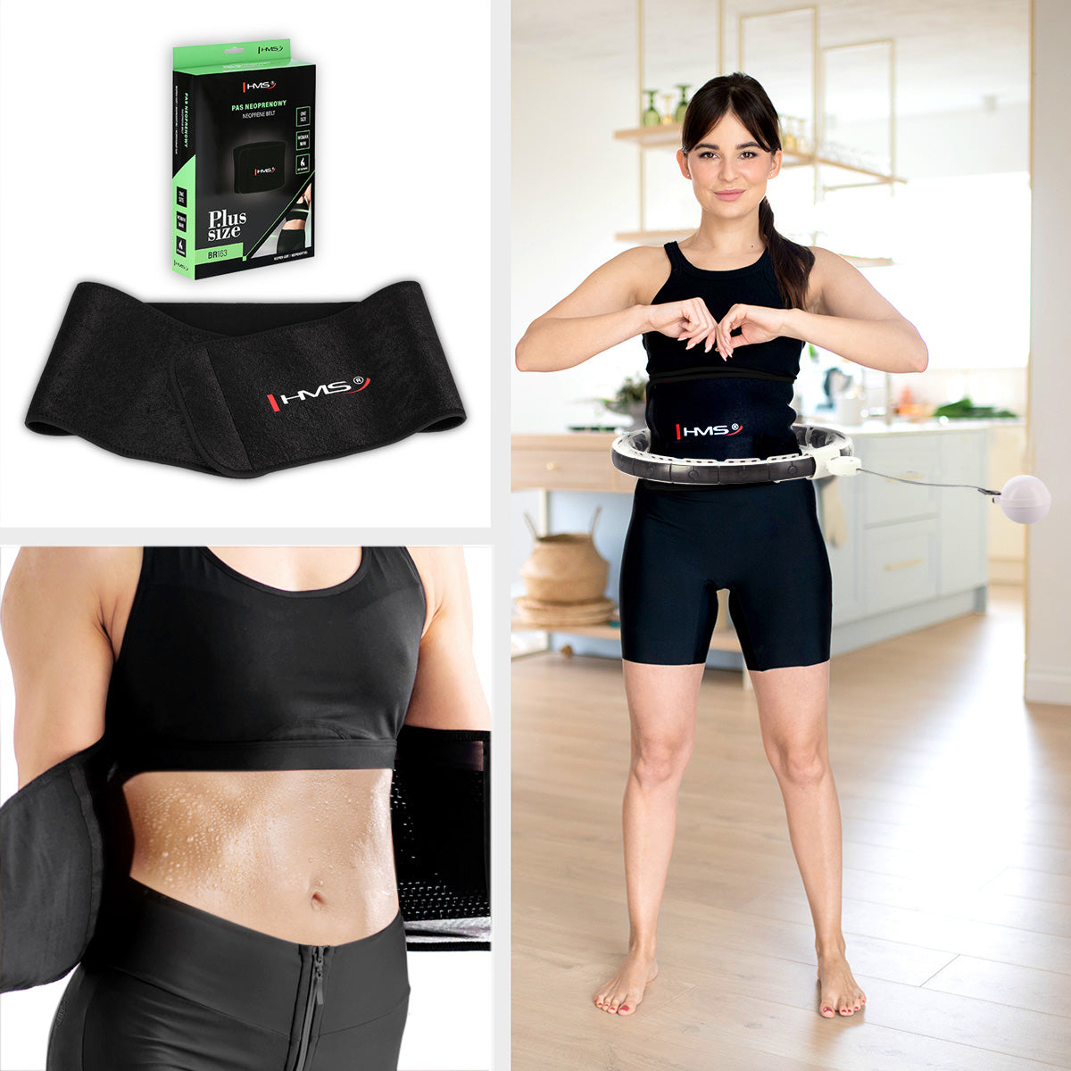 HULA HOP SADA MAGNETICKÁ BÍLÁ HHM16 S HMS COUNTEREM + PÁSK BR163 ČERNÁ PRO VELKÉ VELIKOSTI