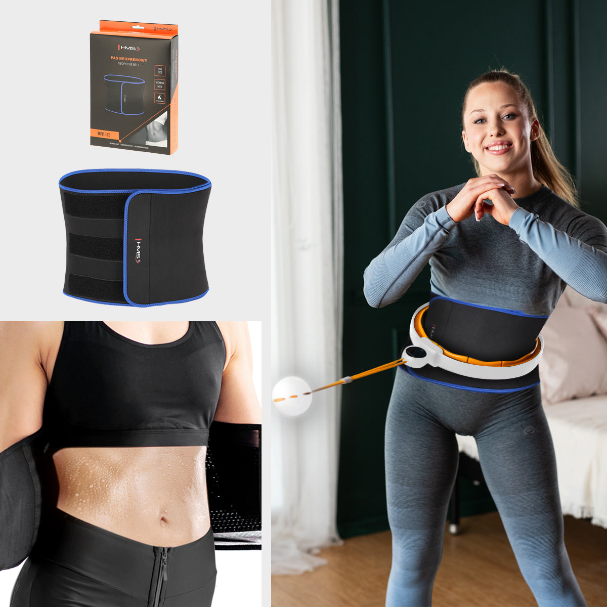 HULA HOP SADA MAGNETICKÁ BÍLO/ORANŽOVÁ HHM21 S POČÍTADLEM HMS + HUBNUCÍ PÁS BR1313