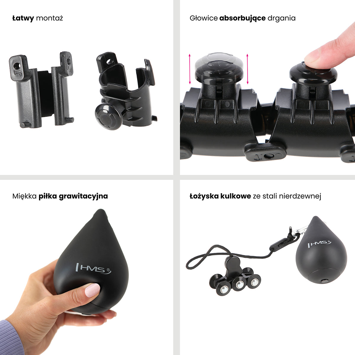 HMS HHW01 Black Hula Hop z wypustkami i obciążnikiem