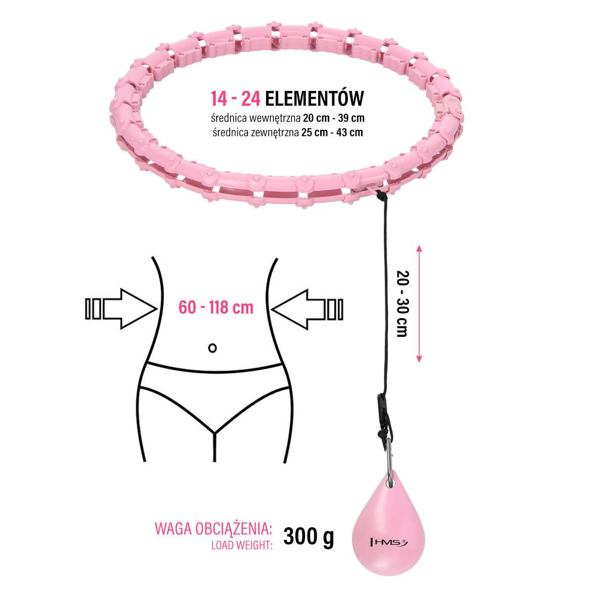 HMS HHW02 Light Pink Hula Hop z wypustkami i obciążnikiem