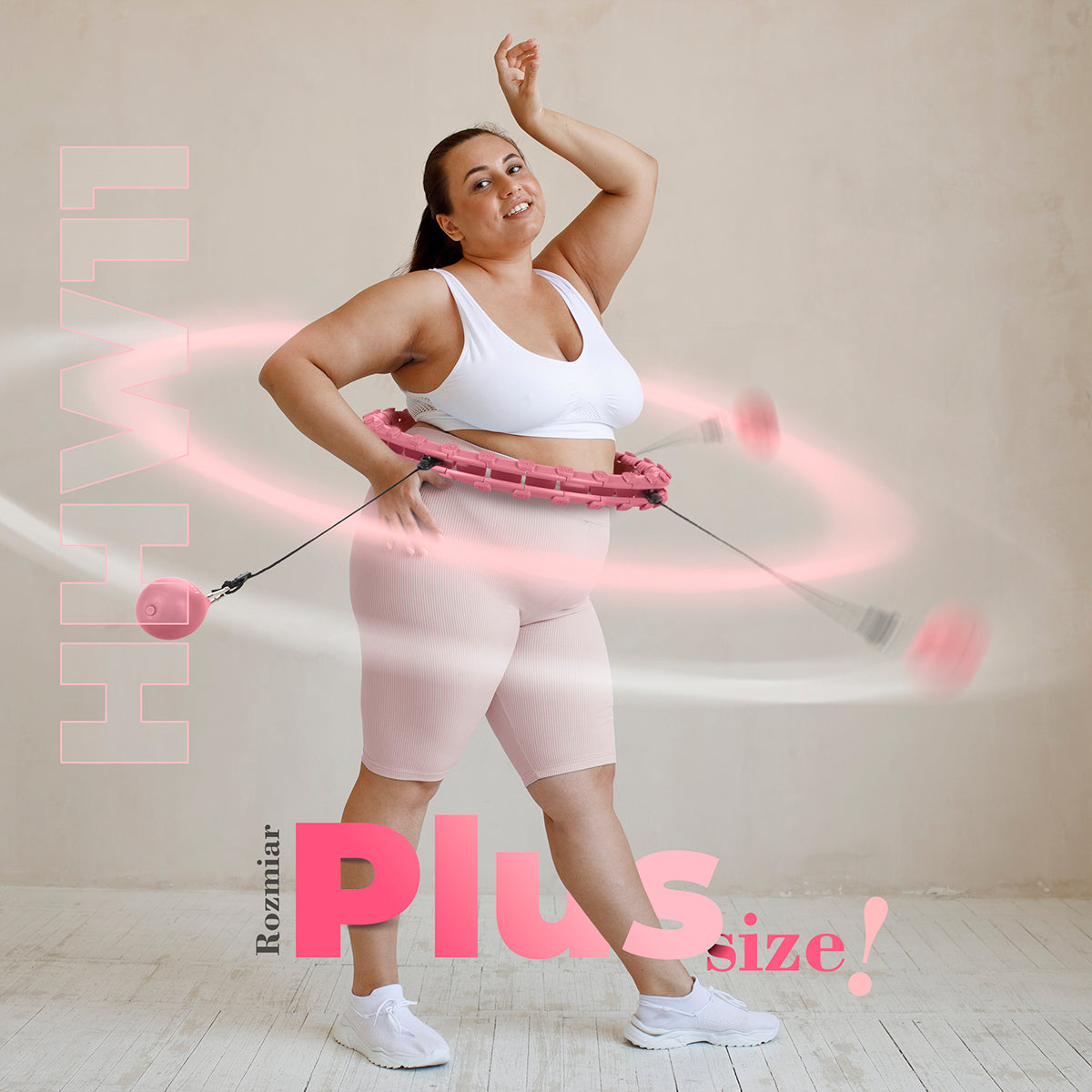 HULA HOP SET HHW11 LIGHT PINK WITH PROJECTIONS AND WEIGHT + BELT BR163 BLACK PLUS SIZE HMS