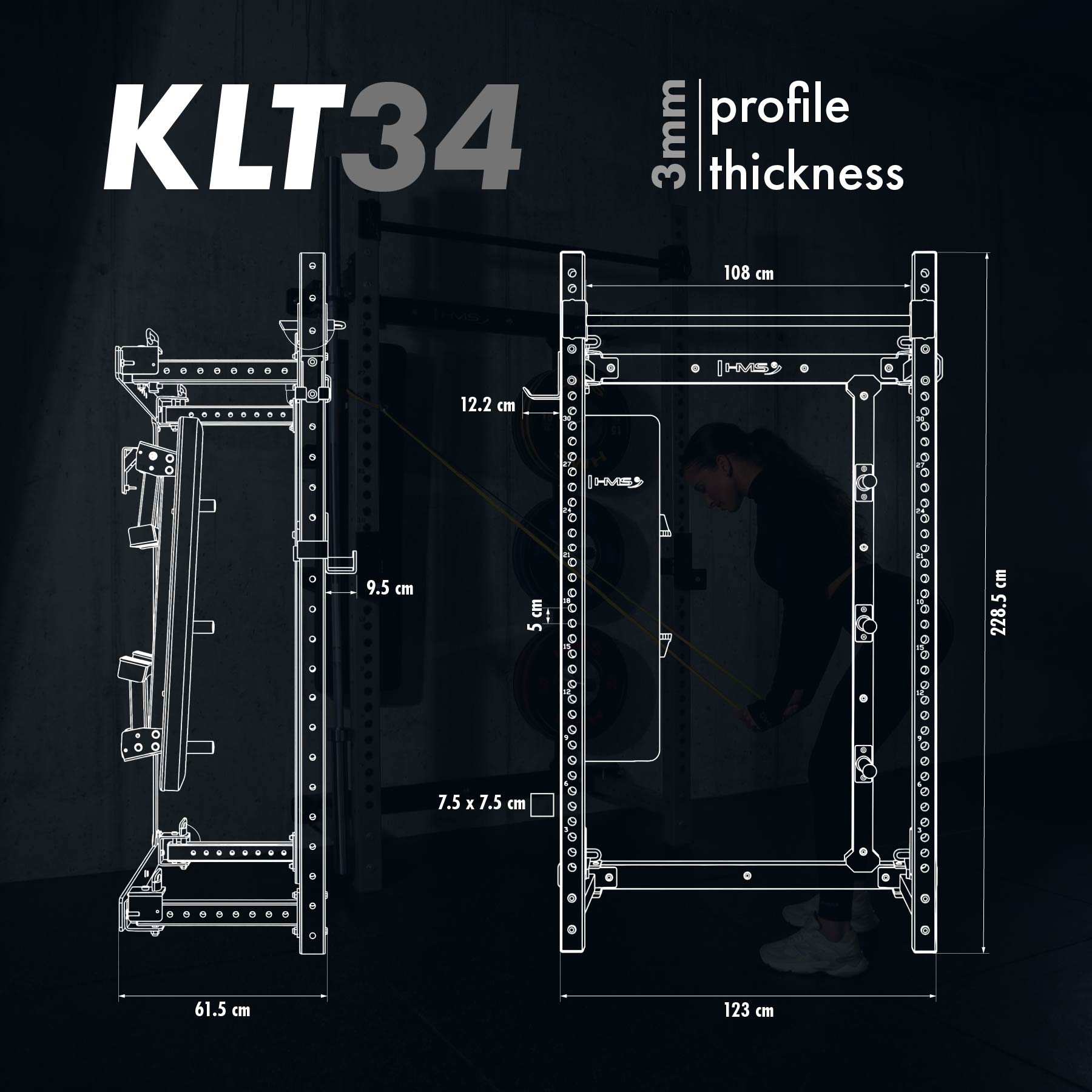 HMS KLT34 GREY Wielofunkcyjna klatka treningowa składana