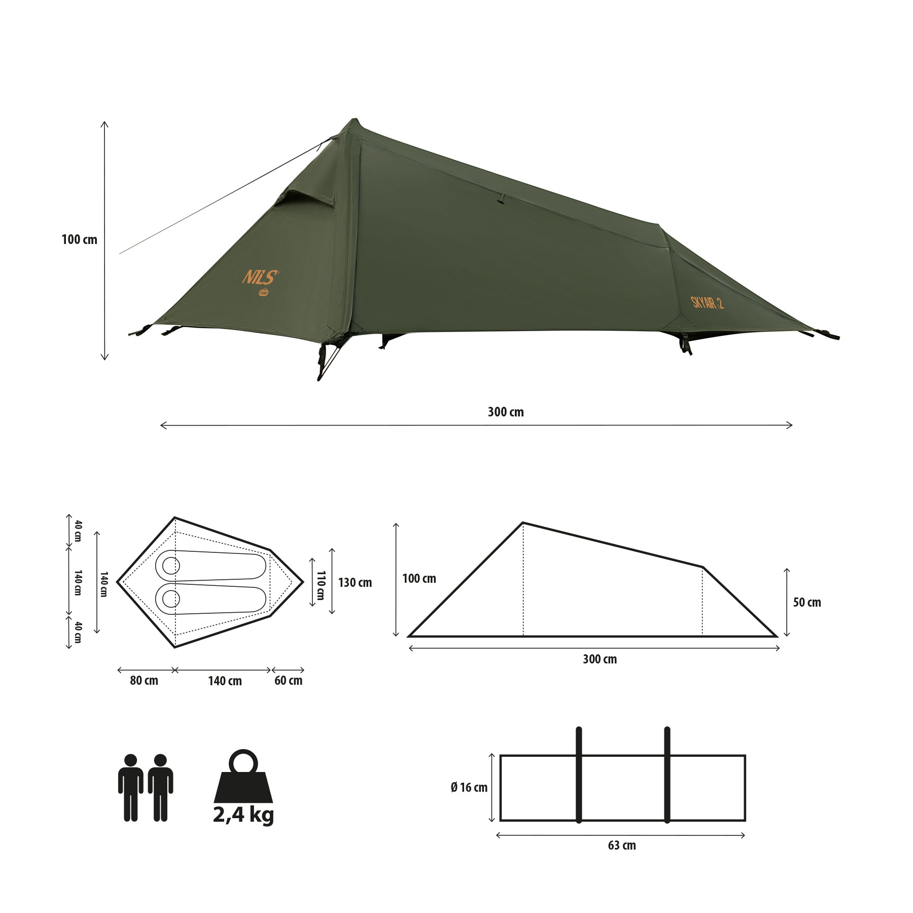 Nils Camp NC2502 Namiot Ultra Light Skyair 2 zielony