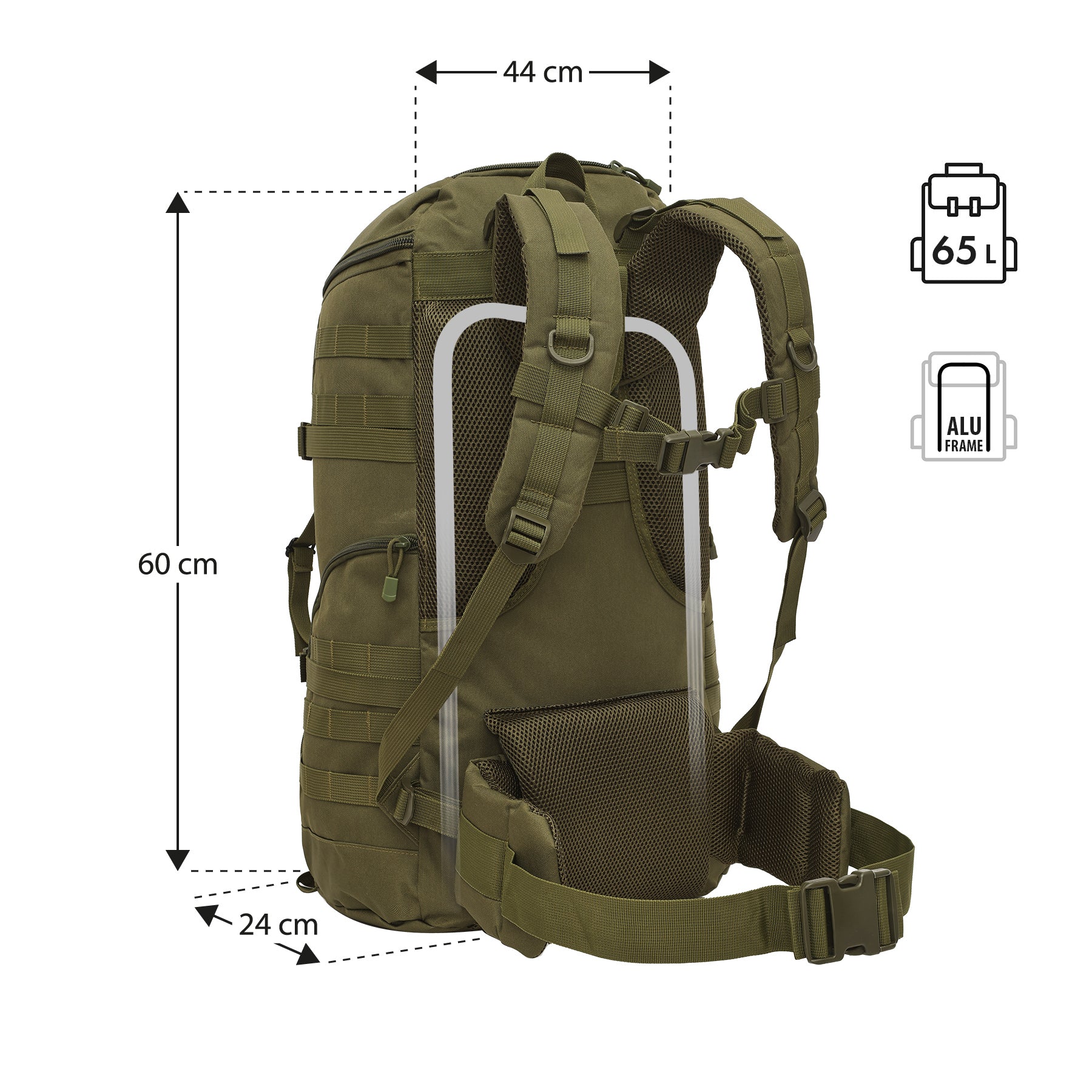 Taktický batoh MAVERICK NC3903, zelený, 65 l, Nils Camp