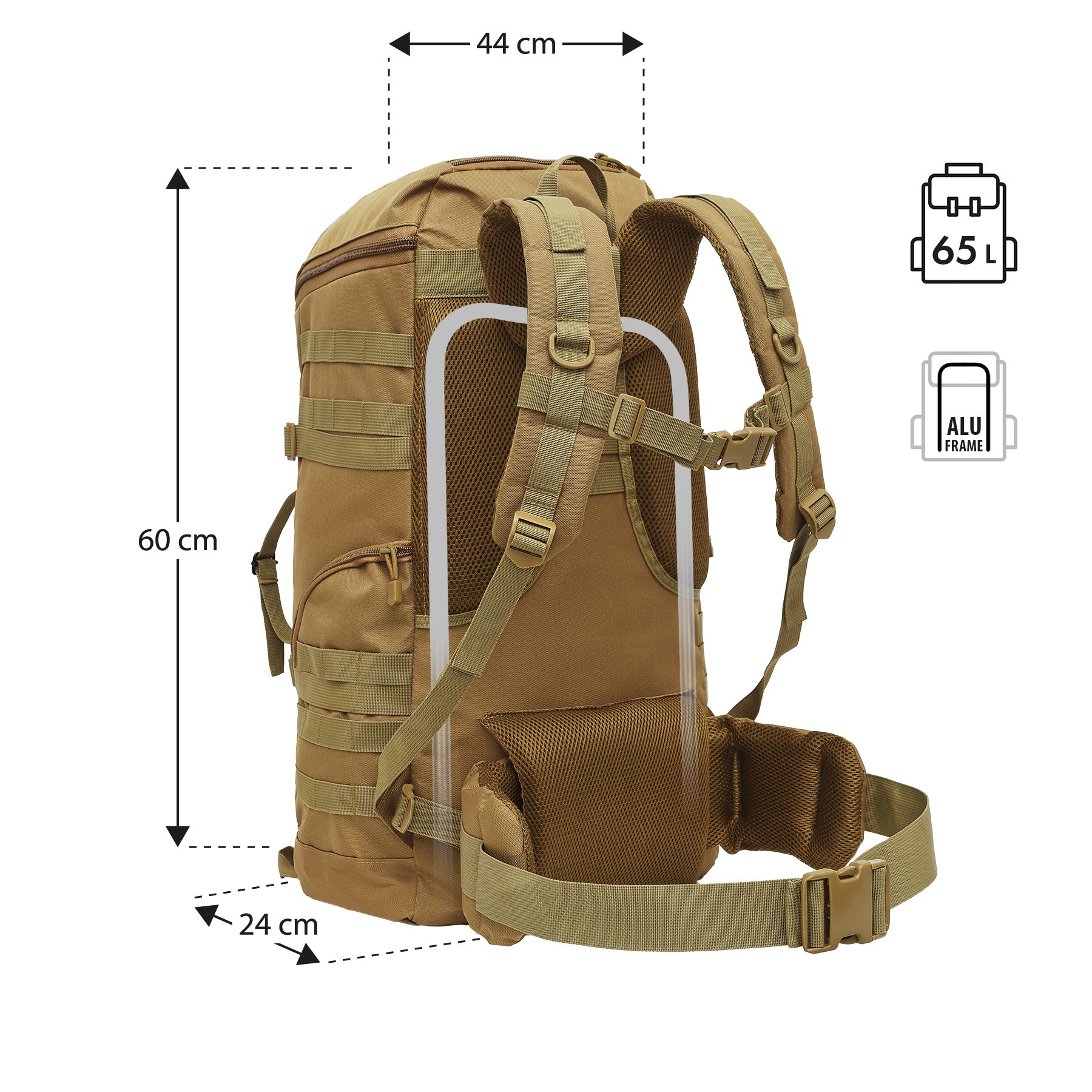 Taktický batoh MAVERICK NC3903 HNĚDÝ 65L NILS CAMP