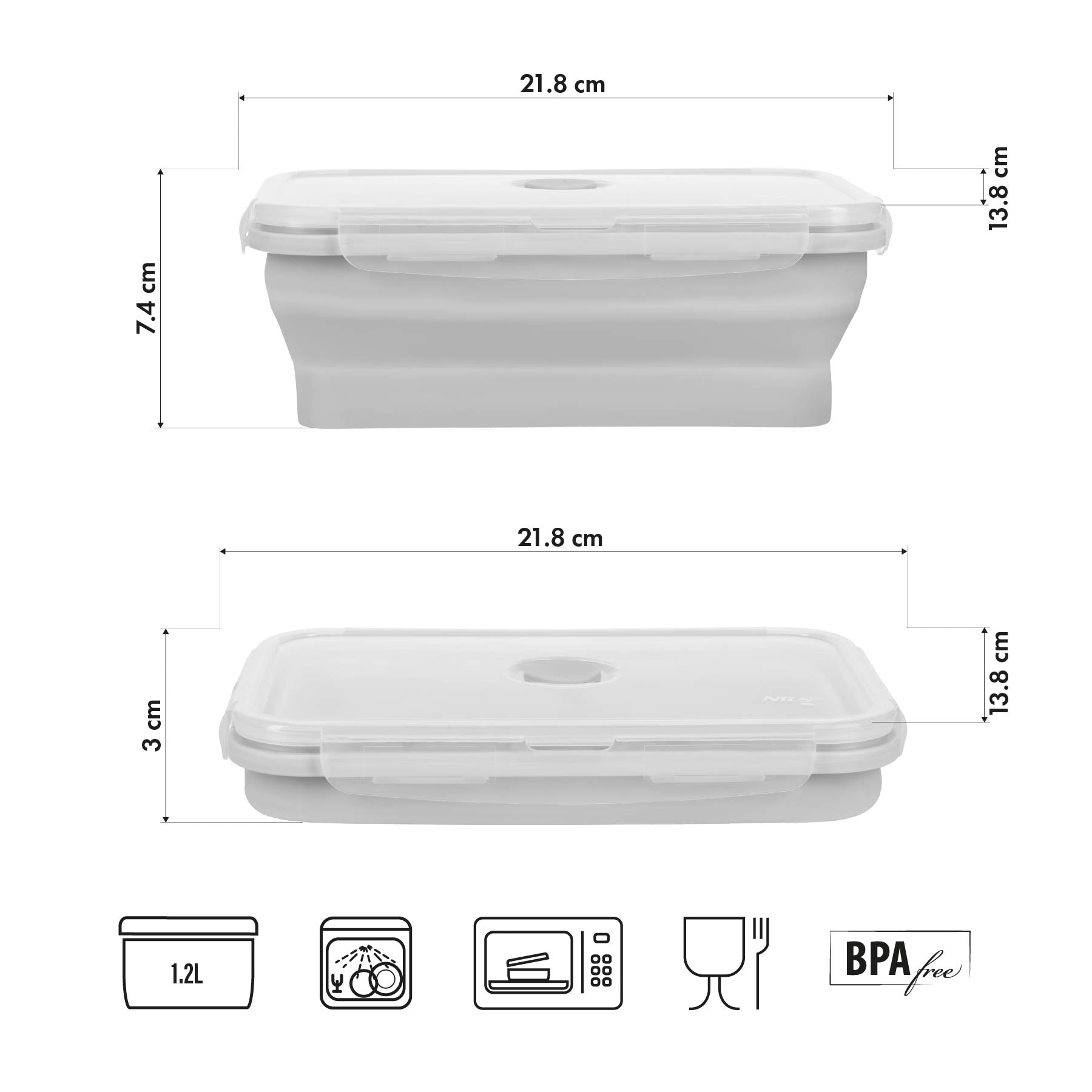 NC4105 POJEMNIK/LUNCH BOX SKŁADANY SZARY 1200ML NILS CAMP