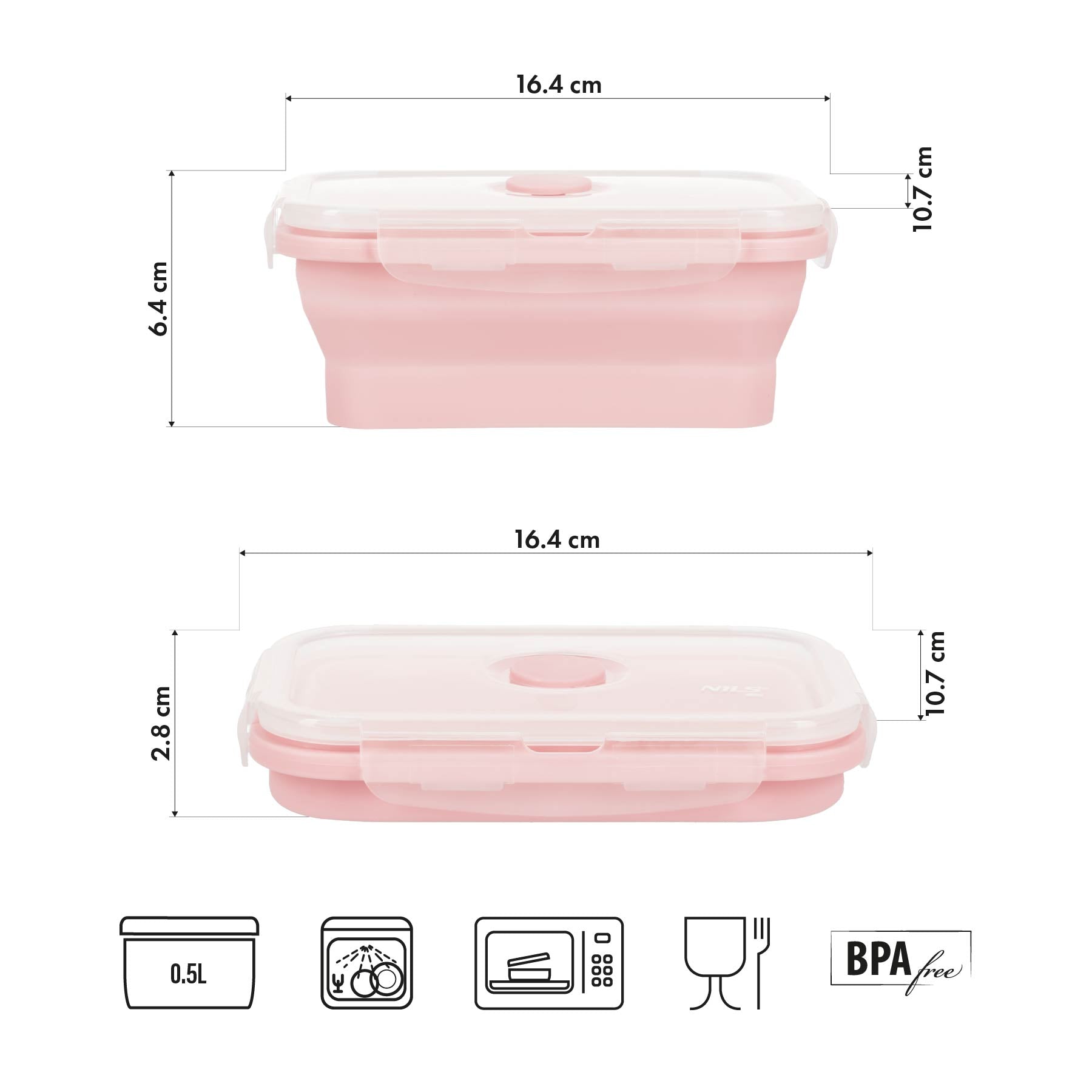 NC4105 POJEMNIK/LUNCH BOX SKŁADANY RÓŻOWY 500ML NILS CAMP