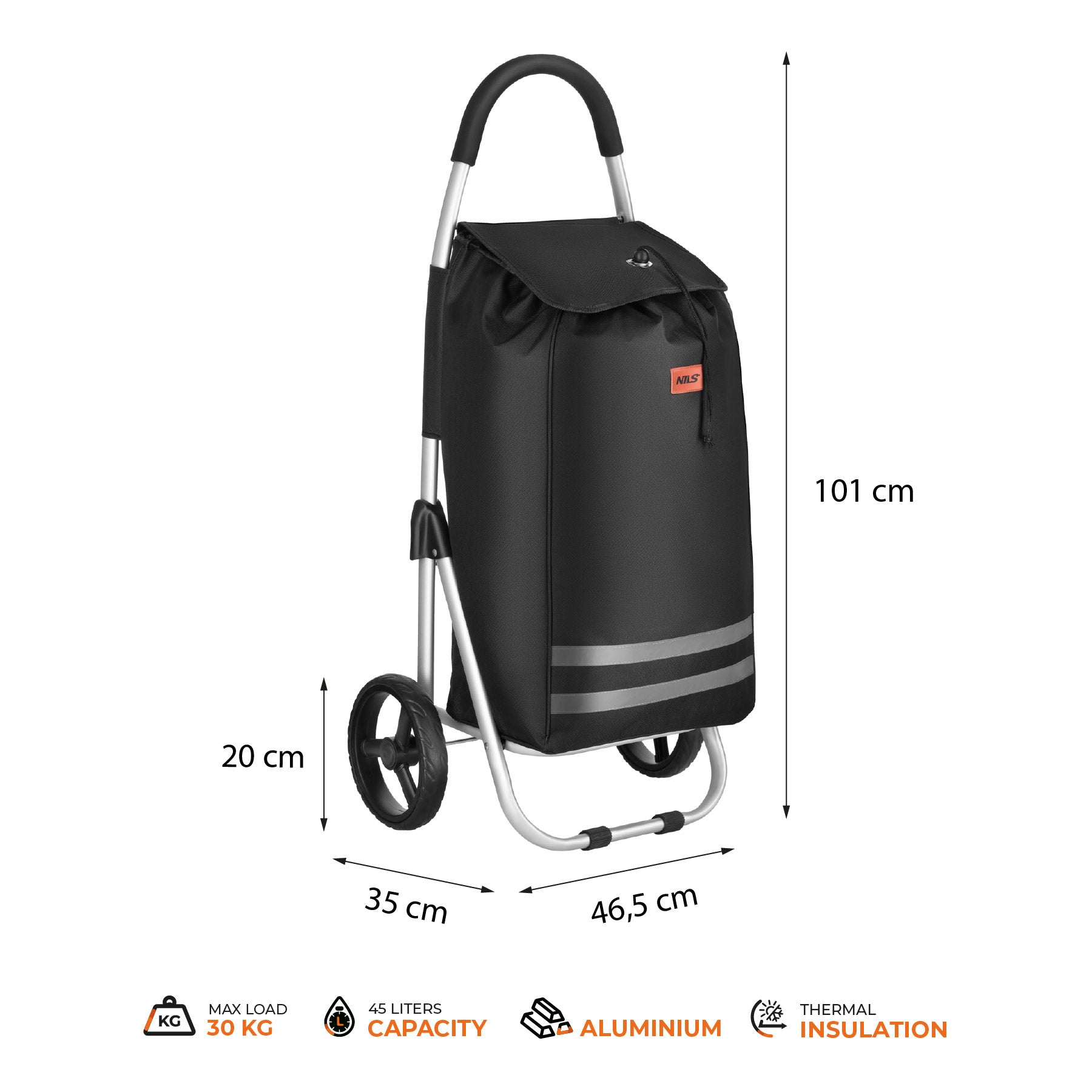 NC4304 WÓZEK ZAKUPOWY SKŁADANY 45L CZARNY NILS