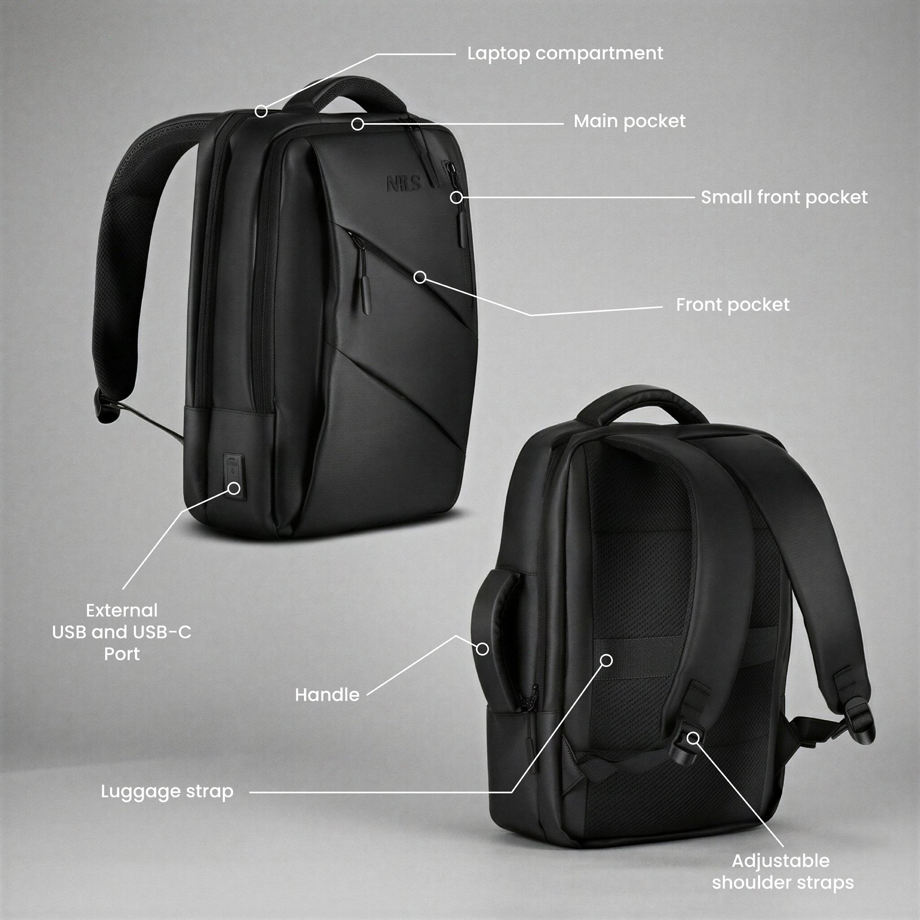 NC4502 PLECAK NA LAPTOP Z USB CZARNY NILS