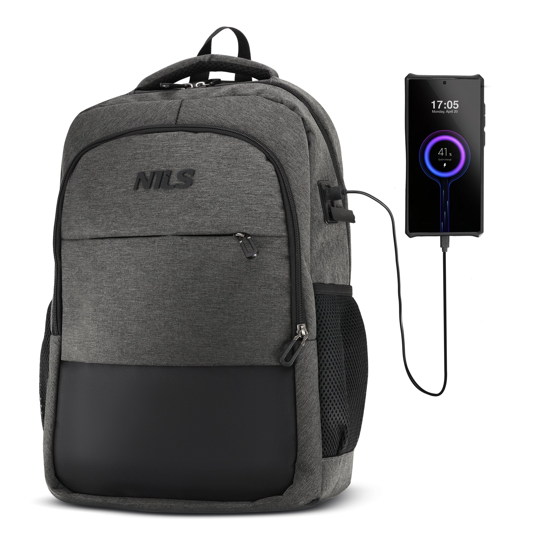 NC4503 PLECAK MIEJSKI Z USB SZARY NILS