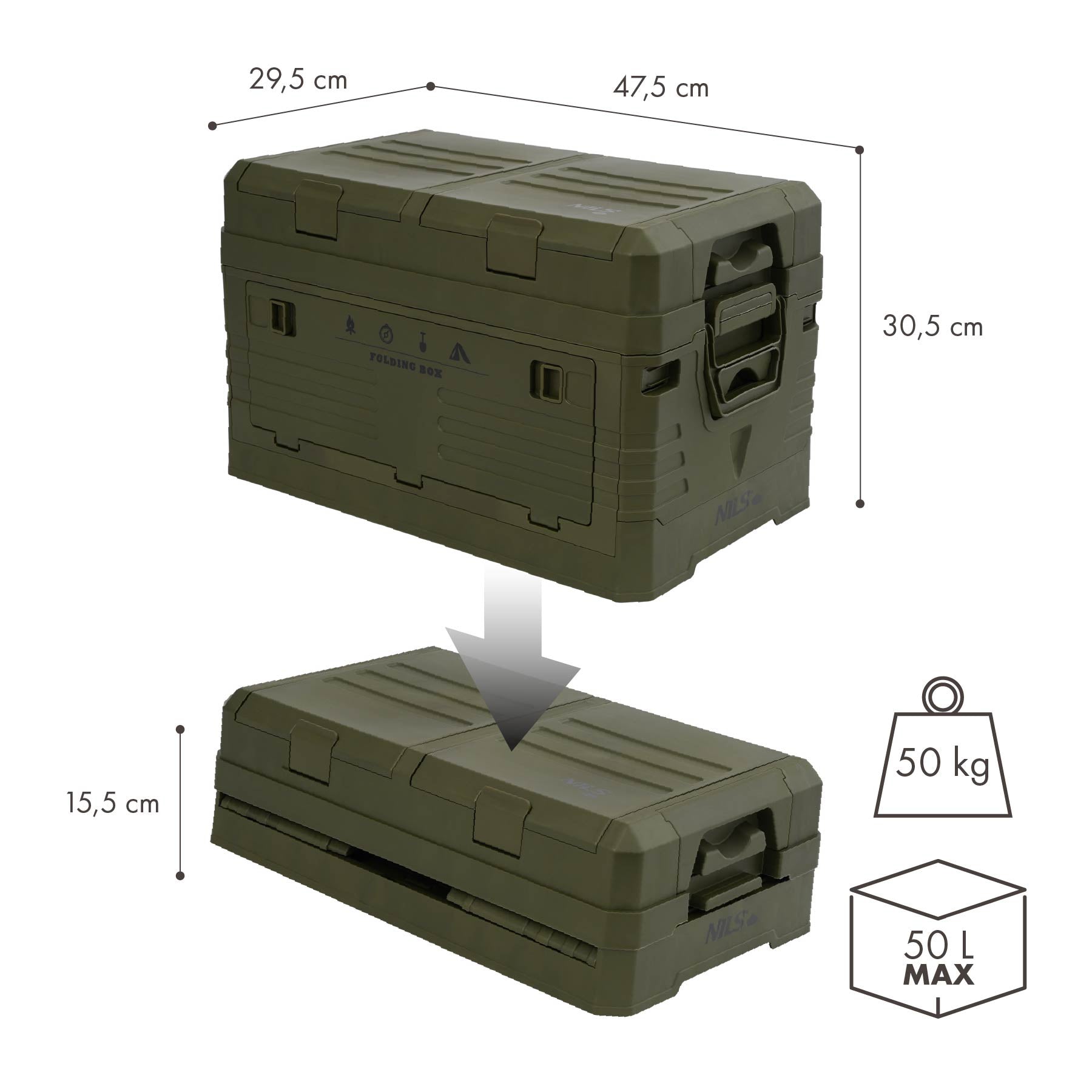 Skládací kempingový box NCB4003 s víkem, zelený, 50 l, NILS CAMP