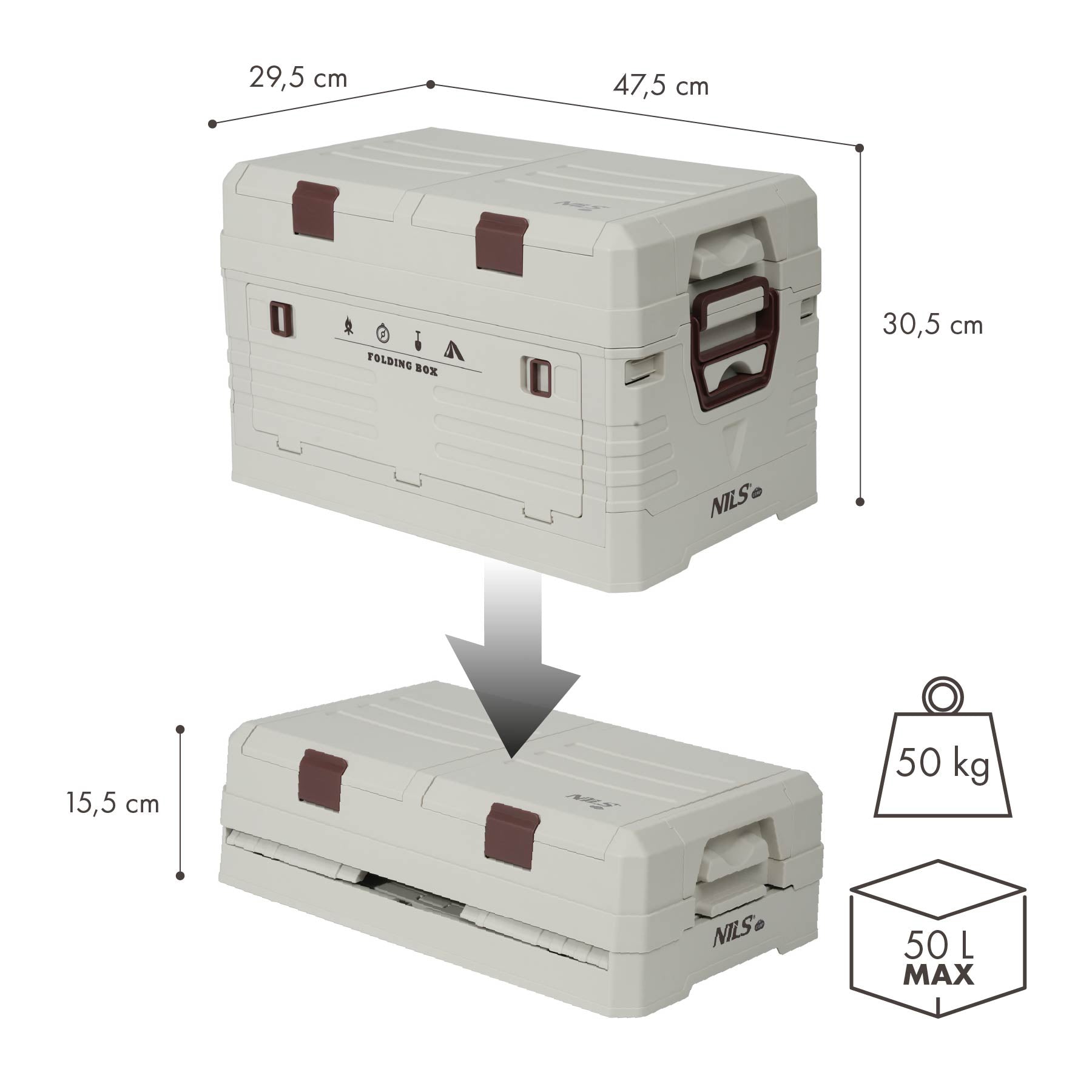 NCB4003 FOLDABLE CAMPING BOX WITH LID 50L NILS CAMP