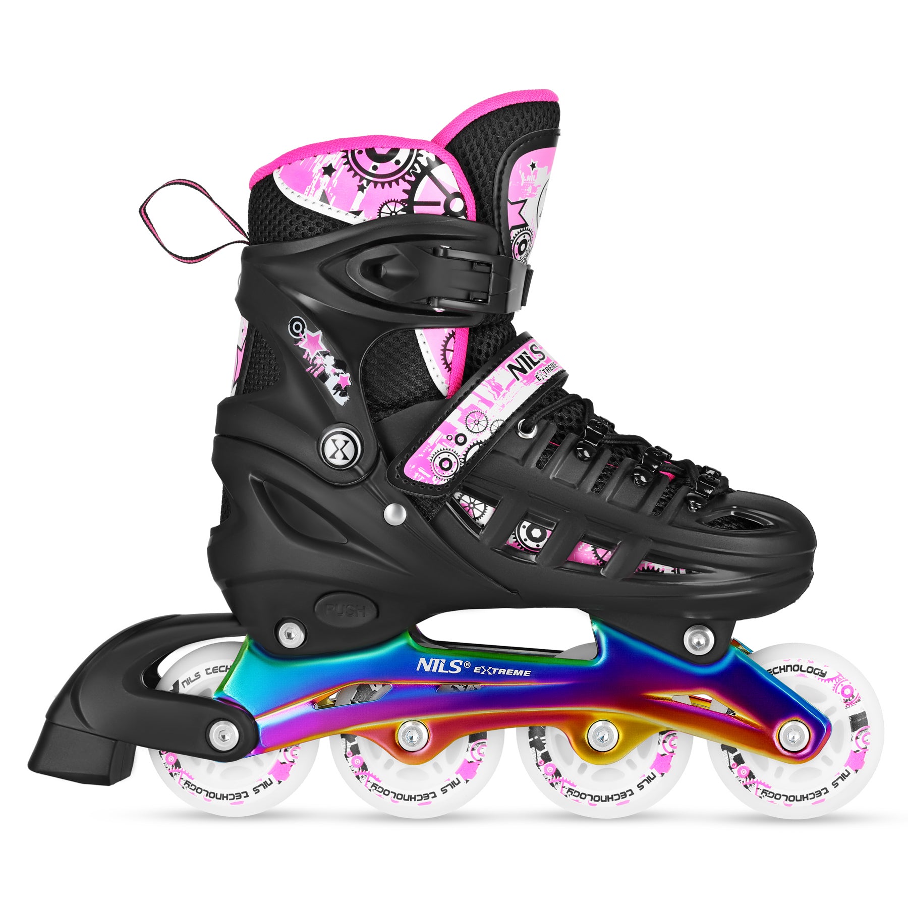 NH10905 4w1 ŁYŻWOROLKI LED RÓŻOWE Z WYM. PŁOZĄ HOKEJOWĄ RAINBOW ROZM. S(31-34) NILS EXTREME