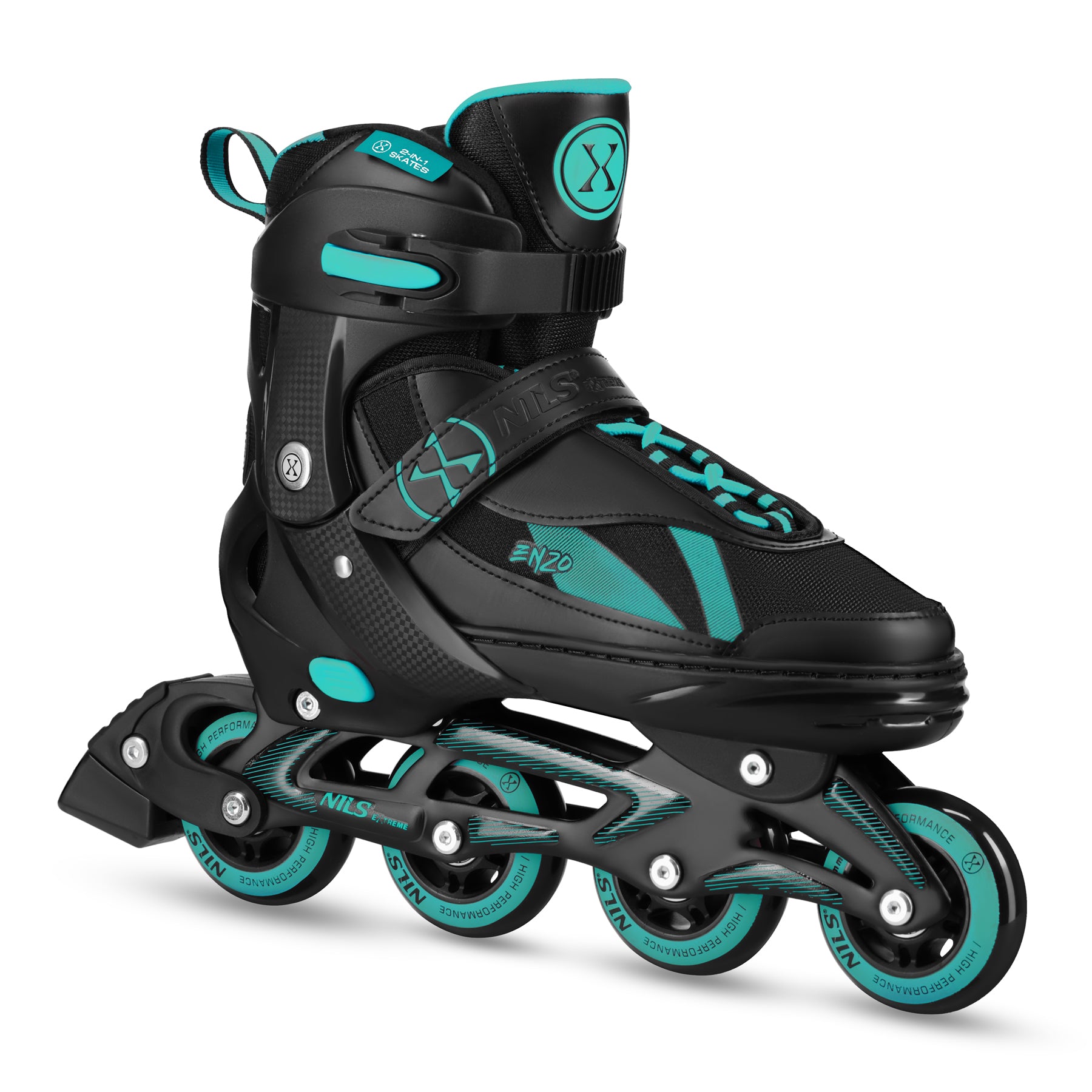 NH382 2IN1 ENZO TURQUOISE SKATES SIZE S (32-35) WITH ADJUSTABLE NILS EXTREME HOCKEY BLADE