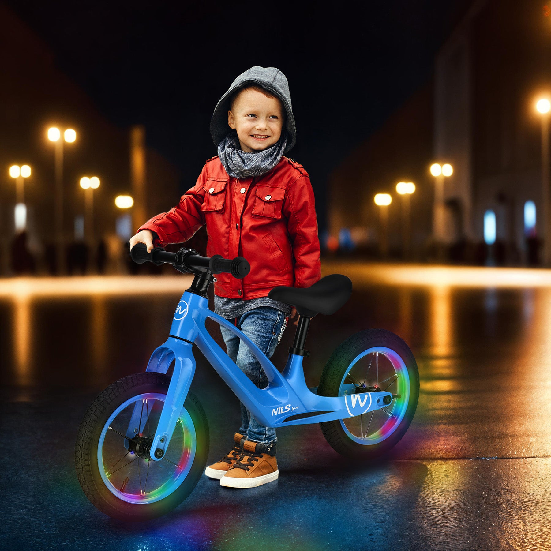 RB901 LED odrážedlo 12'' nafukovací kola modrá NILS FUN