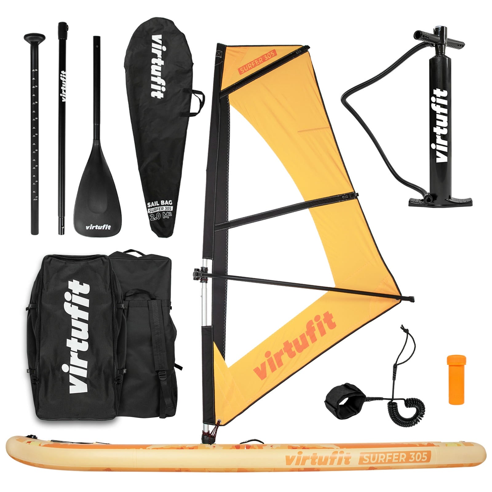 VIRTUFIT DESKA SUP SURFER 305 Z ŻAGLEM I AKCESORIAMI POMARAŃCZOWY