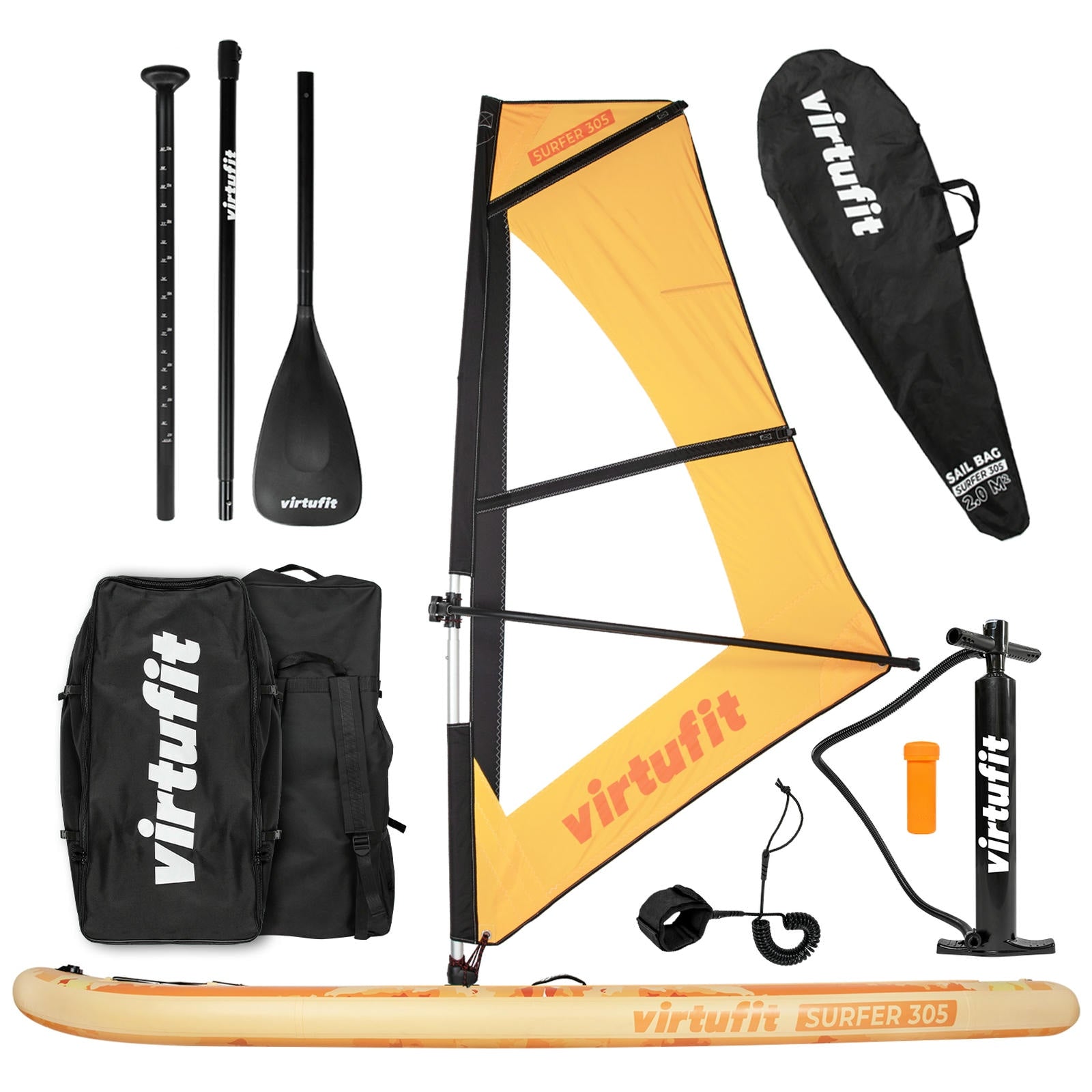 VIRTUFIT DESKA SUP SURFER 305 Z ŻAGLEM I AKCESORIAMI POMARAŃCZOWY