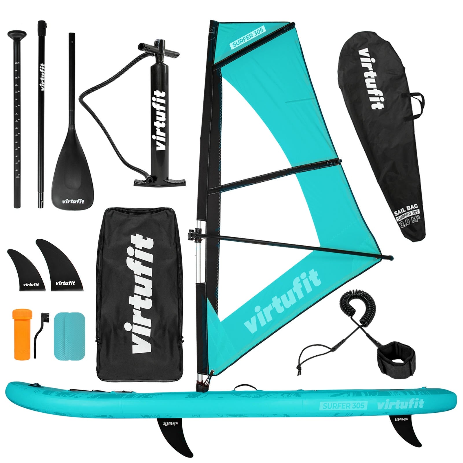 VIRTUFIT DESKA SUP SURFER 305 Z ŻAGLEM I AKCESORIAMI TURKUSOWY