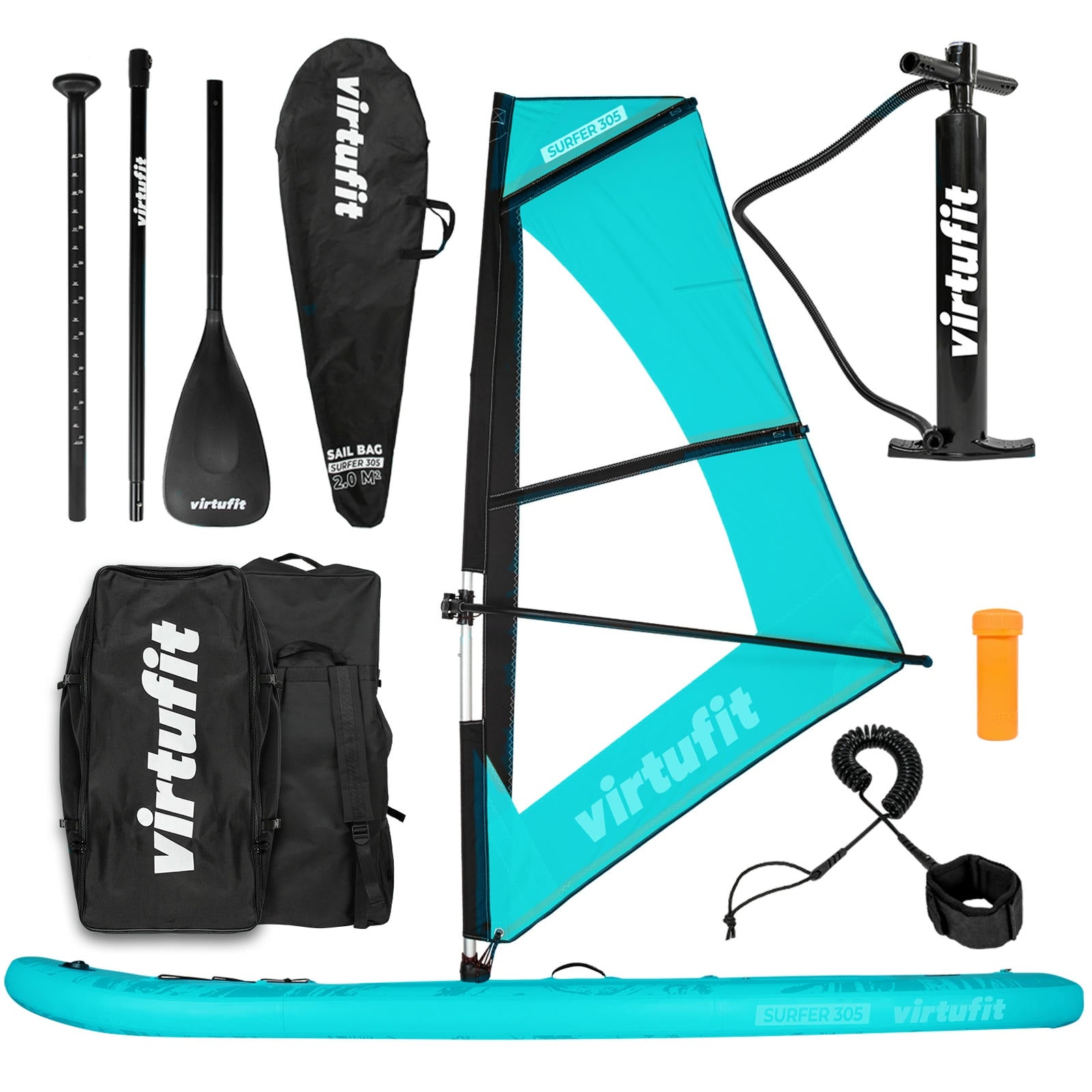 VIRTUFIT DESKA SUP SURFER 305 Z ŻAGLEM I AKCESORIAMI TURKUSOWY