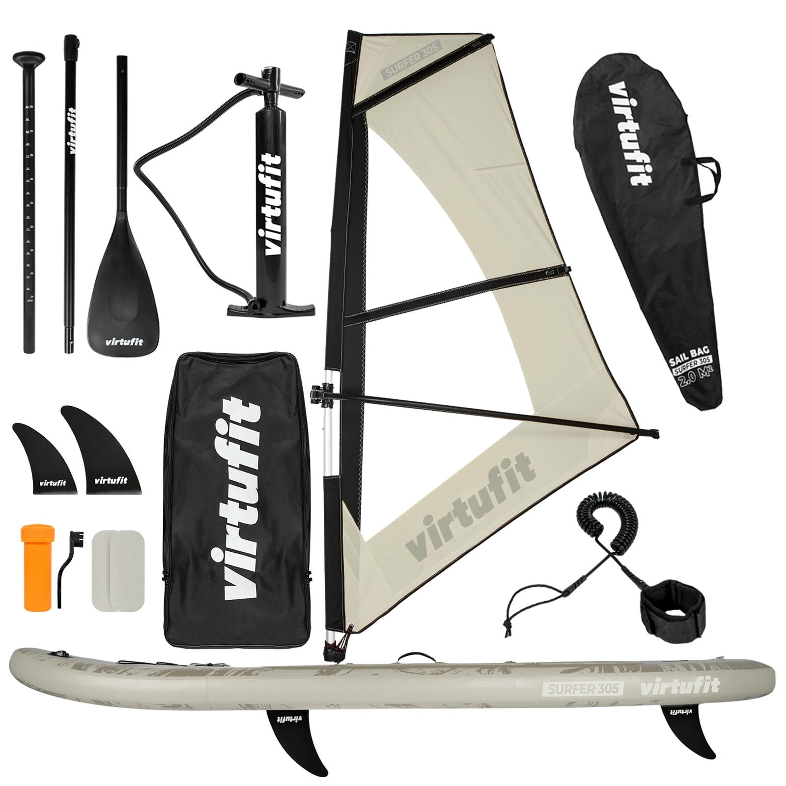 VIRTUFIT DESKA SUP SURFER 305 Z ŻAGLEM I AKCESORIAMI PIASKOWY BEŻ