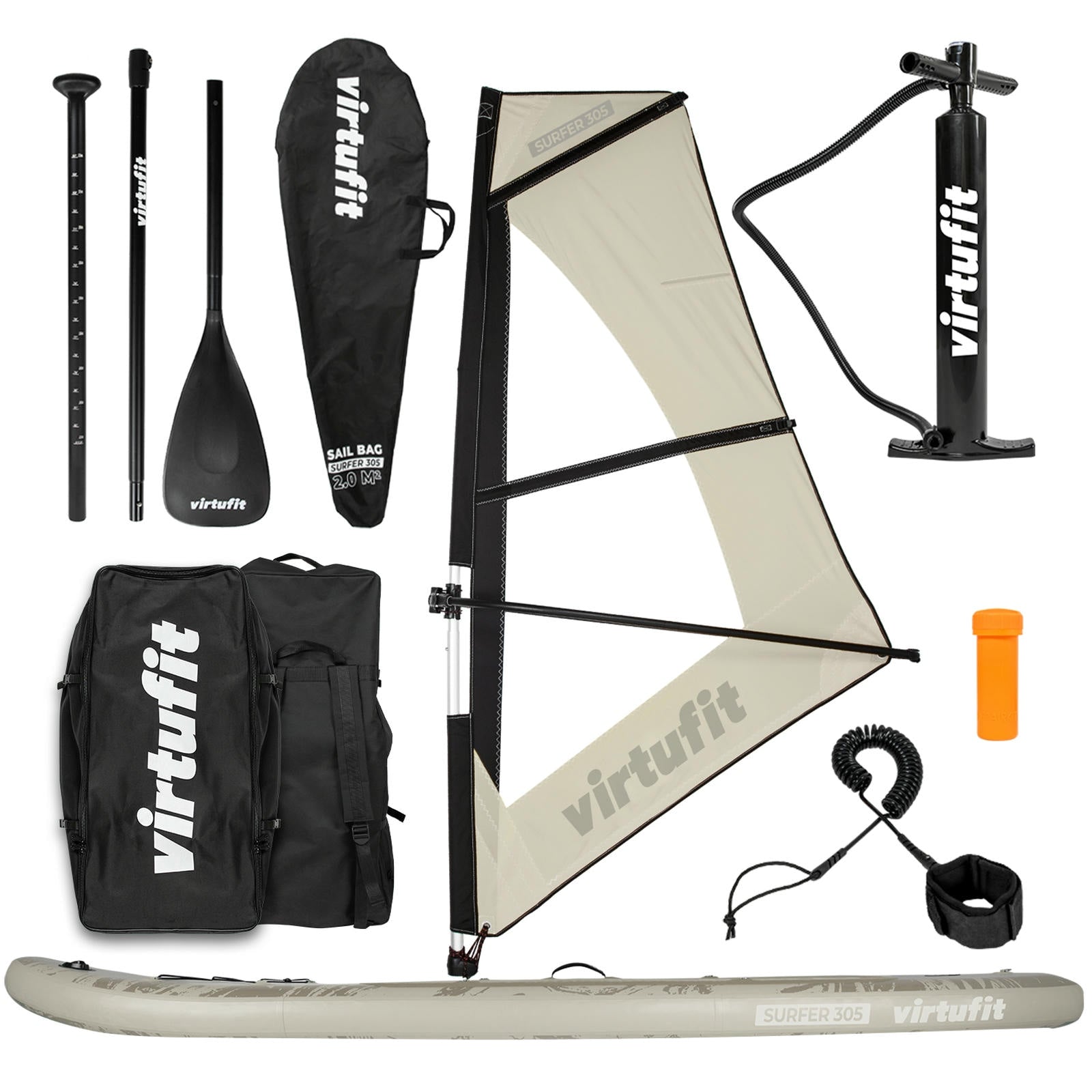 VIRTUFIT DESKA SUP SURFER 305 Z ŻAGLEM I AKCESORIAMI PIASKOWY BEŻ