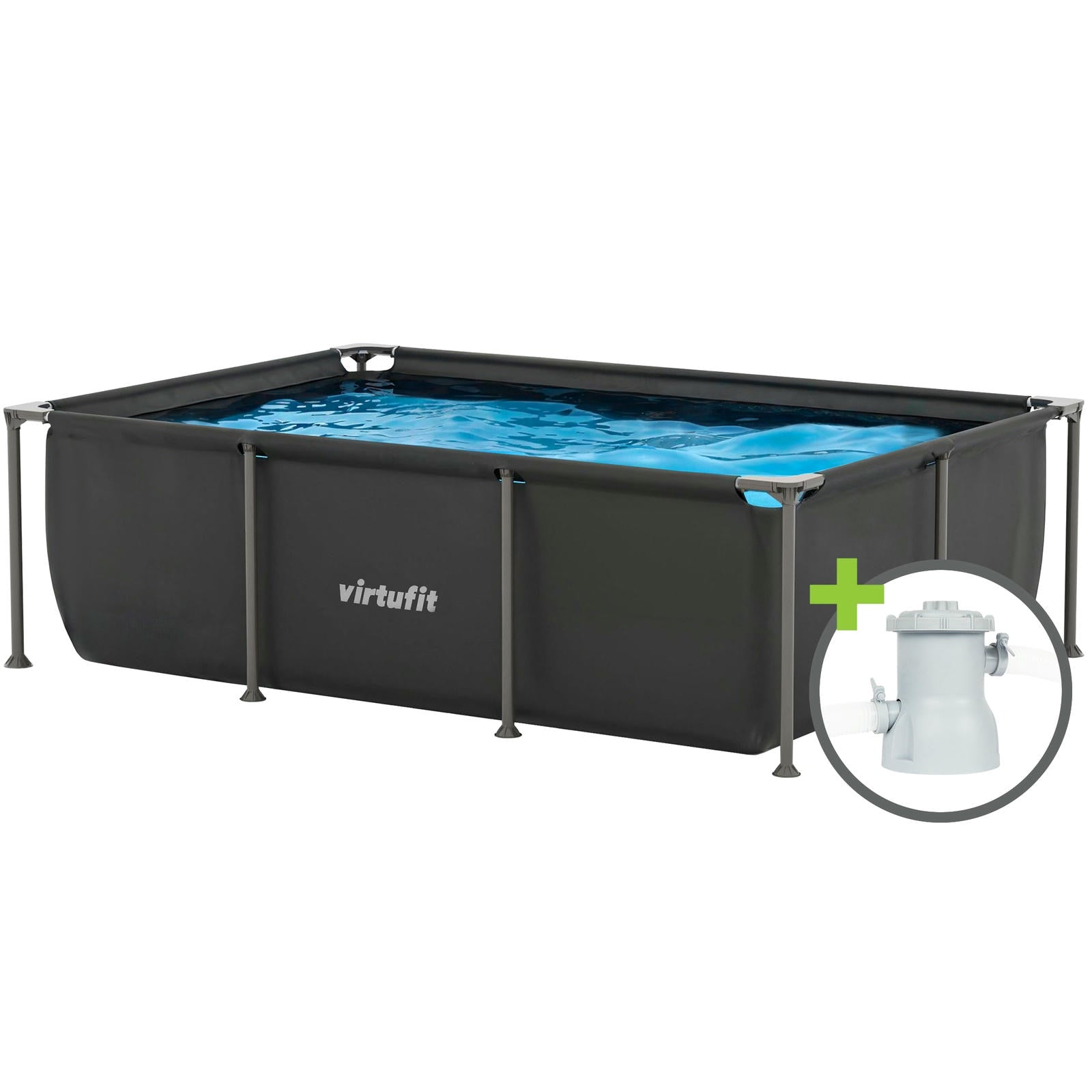VIRTUFIT PROSTOKĄTNY BASEN 260 x 180 CM Z POMPĄ FILTRUJĄCĄ ANTRACYTOWY