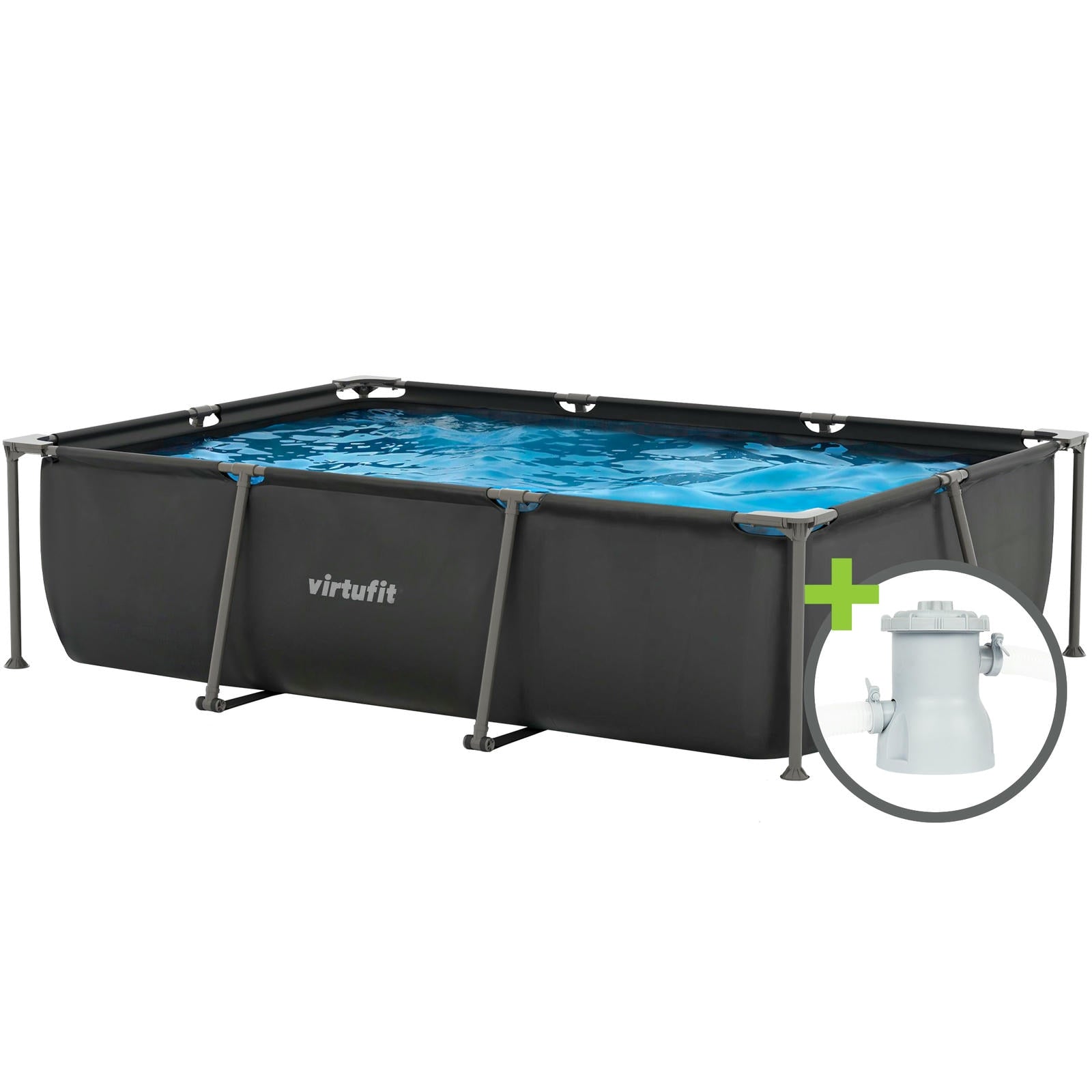 VIRTUFIT PROSTOKĄTNY BASEN 300 x 210 CM Z POMPĄ FILTRUJĄCĄ ANTRACYTOWY