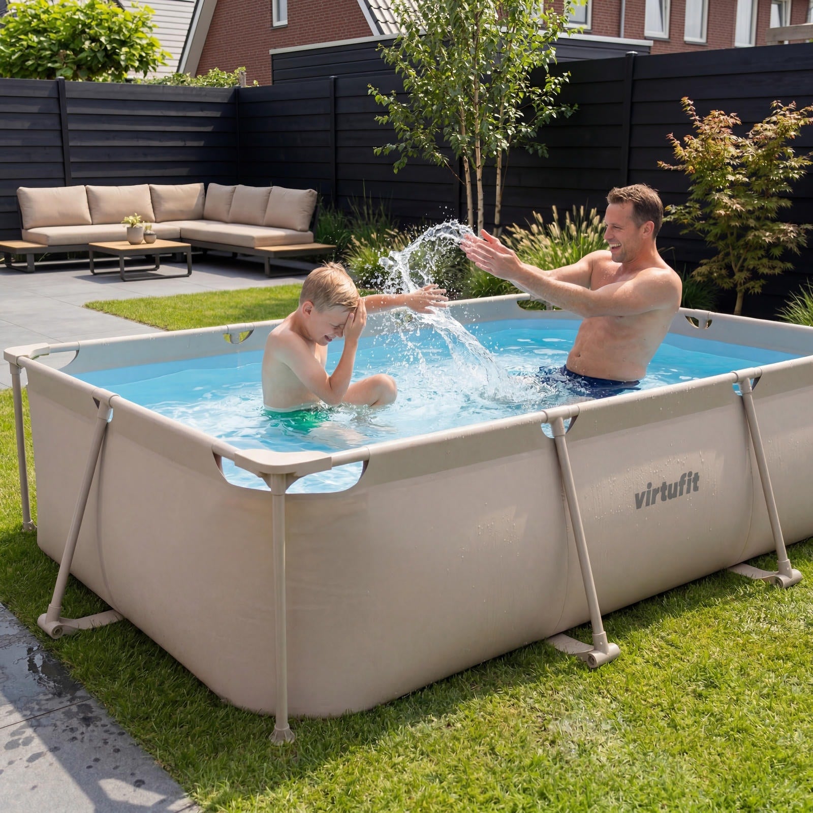 VIRTUFIT PROSTOKĄTNY BASEN 300 x 210 CM Z POMPĄ FILTRUJĄCĄ BEŻOWY