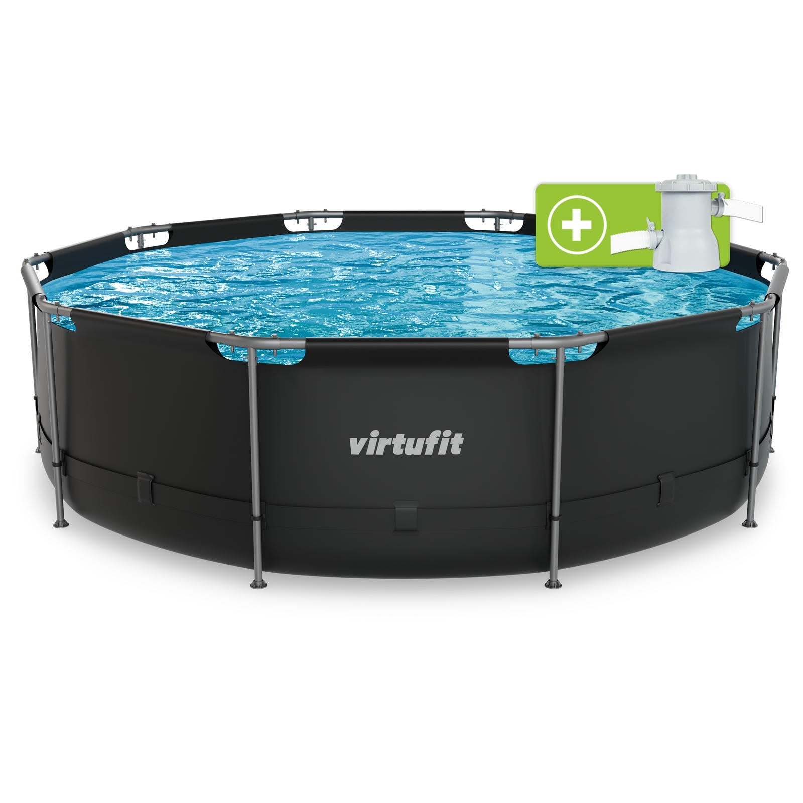 VIRTUFIT OKRĄGŁY BASEN 366 CM Z POMPĄ FILTRUJĄCĄ ANTRACYTOWY