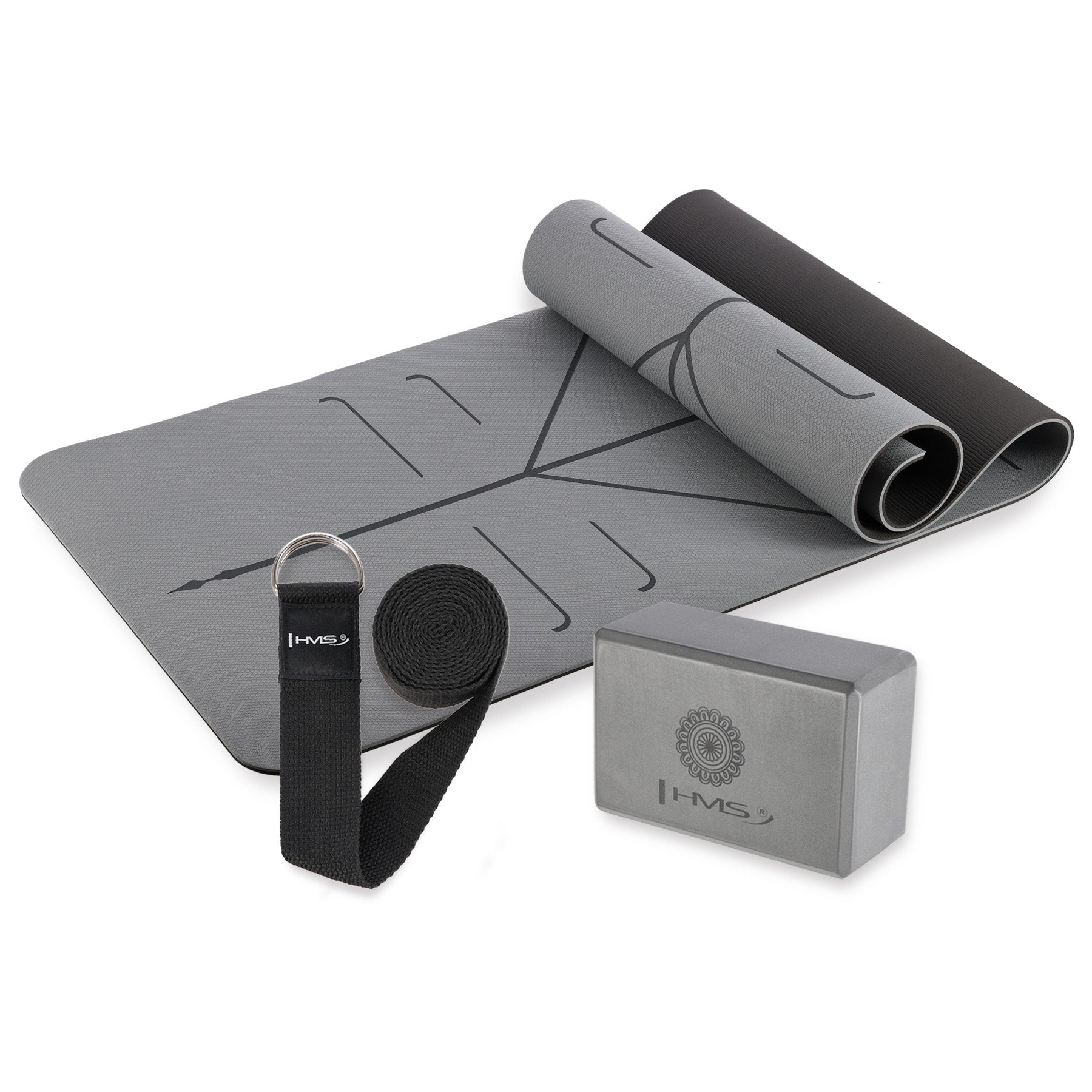 YOGA SET HMS GRAY TPE MAT YM10 + CUBE KJ02 + STRAP SJ01