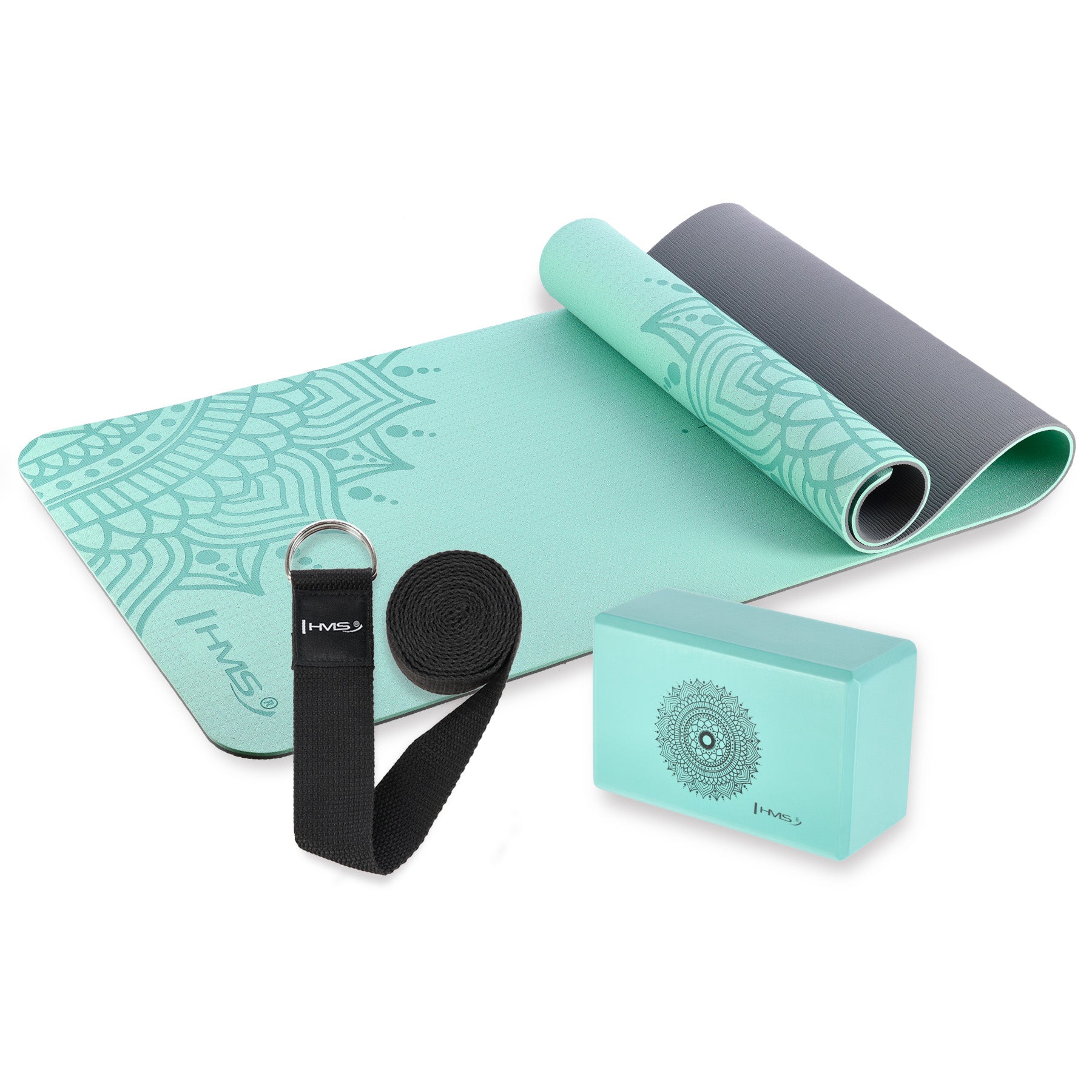 YOGA SET HMS MINT TPE MAT YM10 + CUBE KJ02 + STRAP SJ01
