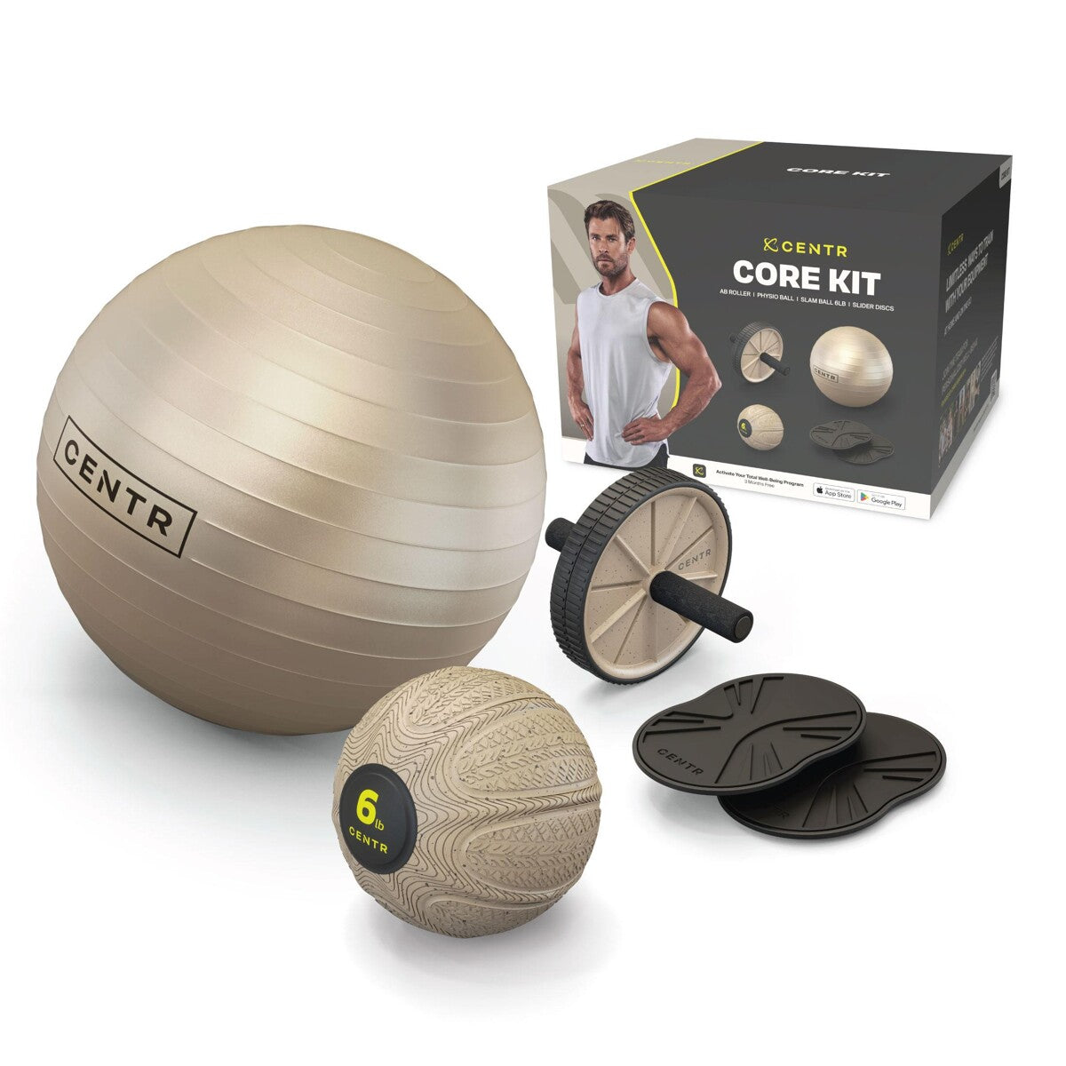 Centr Core Kit Zestaw do ćwiczeń - piłka, slamball, ab roller, slider disc (CAK)