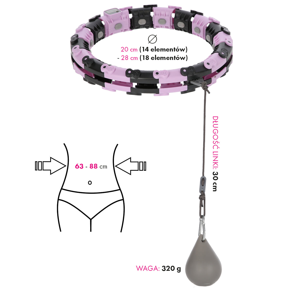 FH03 VIOLET/BLACK HULA HOP Z OBCIĄŻNIKIEM I LICZNIKIEM STOCK