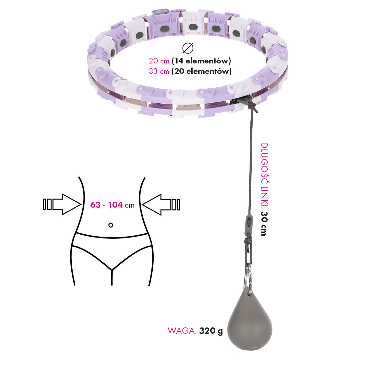 FH04 VIOLET/GRAY HULA HOP Z OBCIĄŻNIKIEM I LICZNIKIEM STOCK