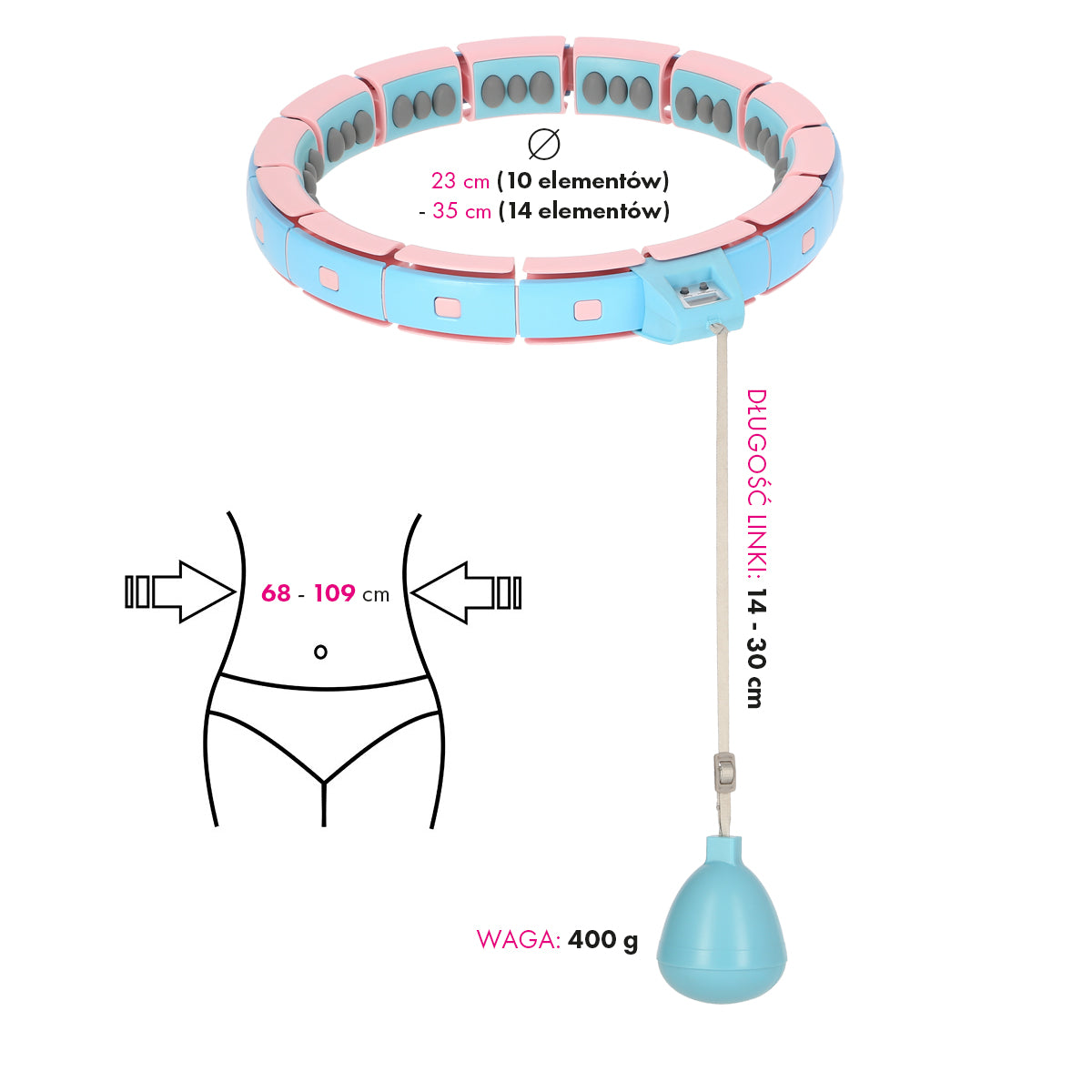 FH06 Blue/Pink Hula Hop z obciążnikiem i licznikiem
