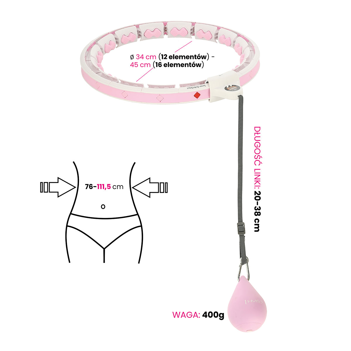 Hula Hop z wypustkami i obciążnikiem HMS HHW06 PINK