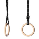 TX08 WOODEN GYMNASTIC RINGS WITH MEASUREMENT CARABINER HMS PREMIUM