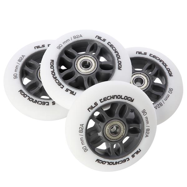 PU 90x24 82A BÍLÁ MATNÁ (4 ks) + ABEC-9 CHROM (8 ks) NILS EXTREME SET