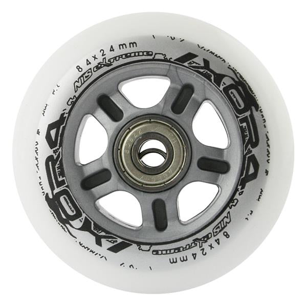 PU 84x24 82A BÍLÁ (4 ks) + ABEC-7 CHROM (8 ks) NILS EXTREME SET