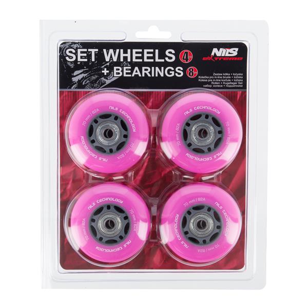 PU 70x24 82A (4pcs.) PINK + ABEC-7 (8pcs.) NILS EXTREME SET
