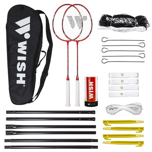 ALUMTEC 5566 BADMINTON SET RED 2PCS + SHUTTLES 3PCS + NET + WISH LINES