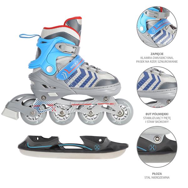 NH18192 4in1 GREY-BLUE SIZE L(39-43) SKATING BLADES WITH HOCKEY SKIRT NILS EXTREME