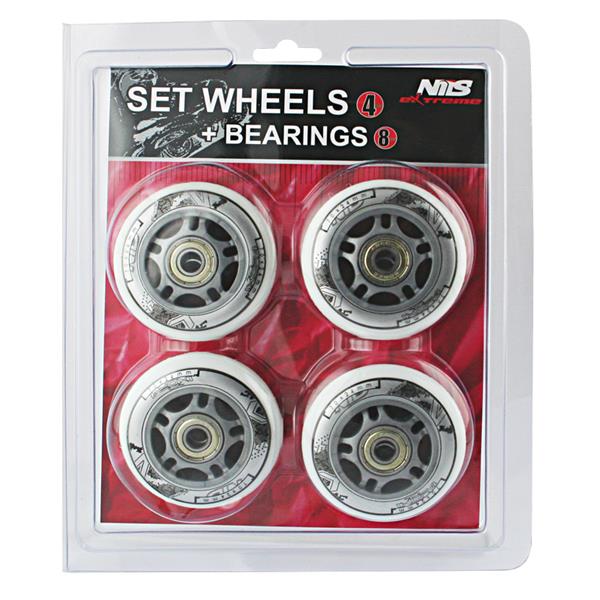 PU 84x24 82A BÍLÁ (4 ks) + ABEC-7 CHROM (8 ks) NILS EXTREME SET