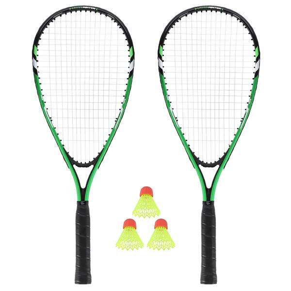 NRS001 CROSSMINTON SET 2 RACKETS + SHUTTLES + COVER GREEN NILS