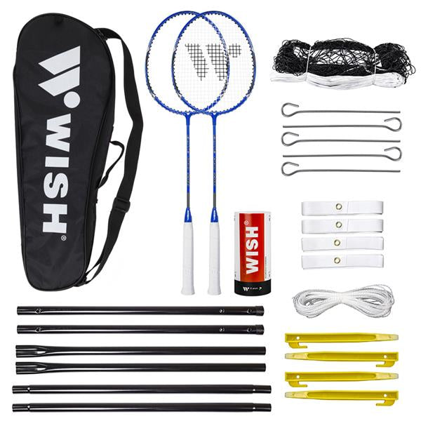 ALUMTEC 5566 BADMINTON SET BLUE 2PCS + SHUTTLES 3PCS + NET + WISH LINES