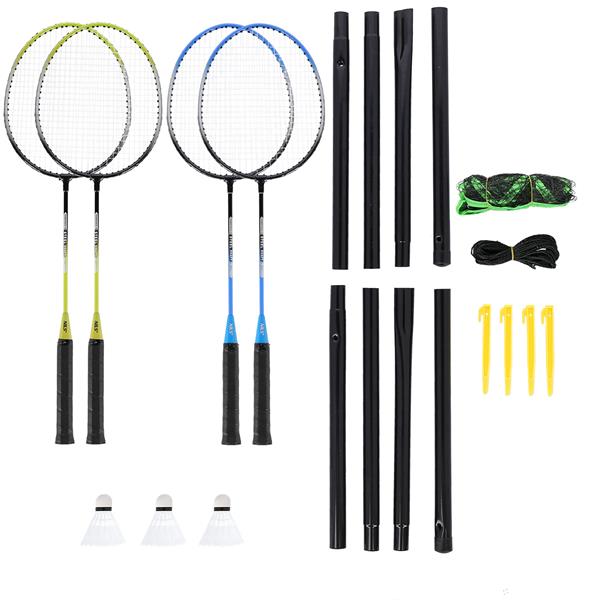 NRZ014 STEEL / BADMINTON SET 4 RACKETS + 3 SHUTTLES + NETS 195x22cm + NILS COVER