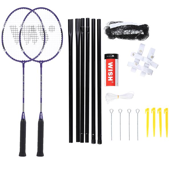 ALUMTEC 4466 BADMINTON RACKET SET PURPLE 2 PCS + SHUTTLES 3 PCS + NET + WISH LINES