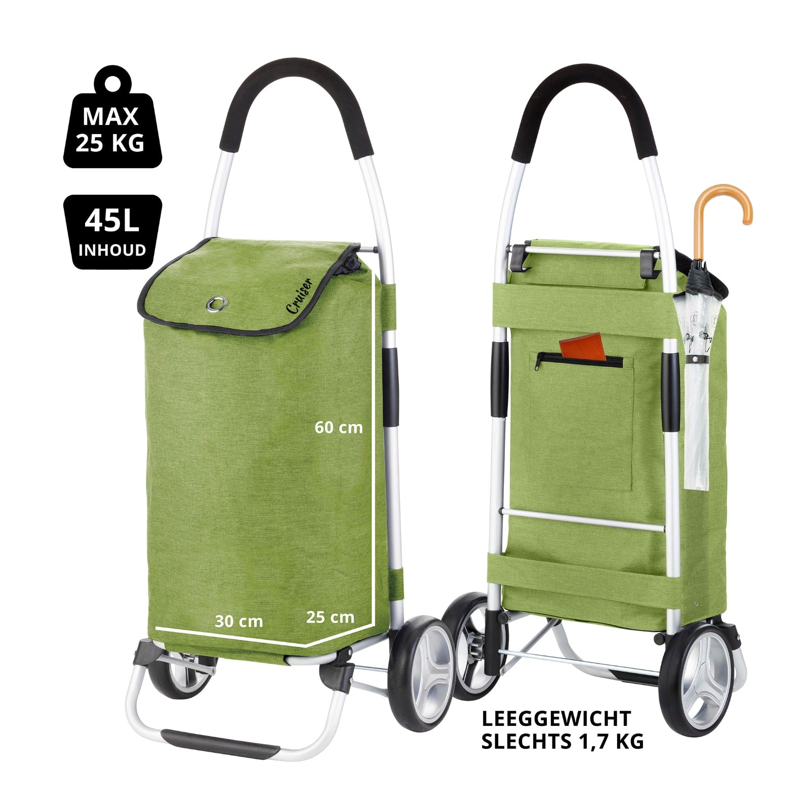 CRUISER FOLDABLE SHOPPING TROLLEY CLASSIC GREEN PREMIUM 650068 