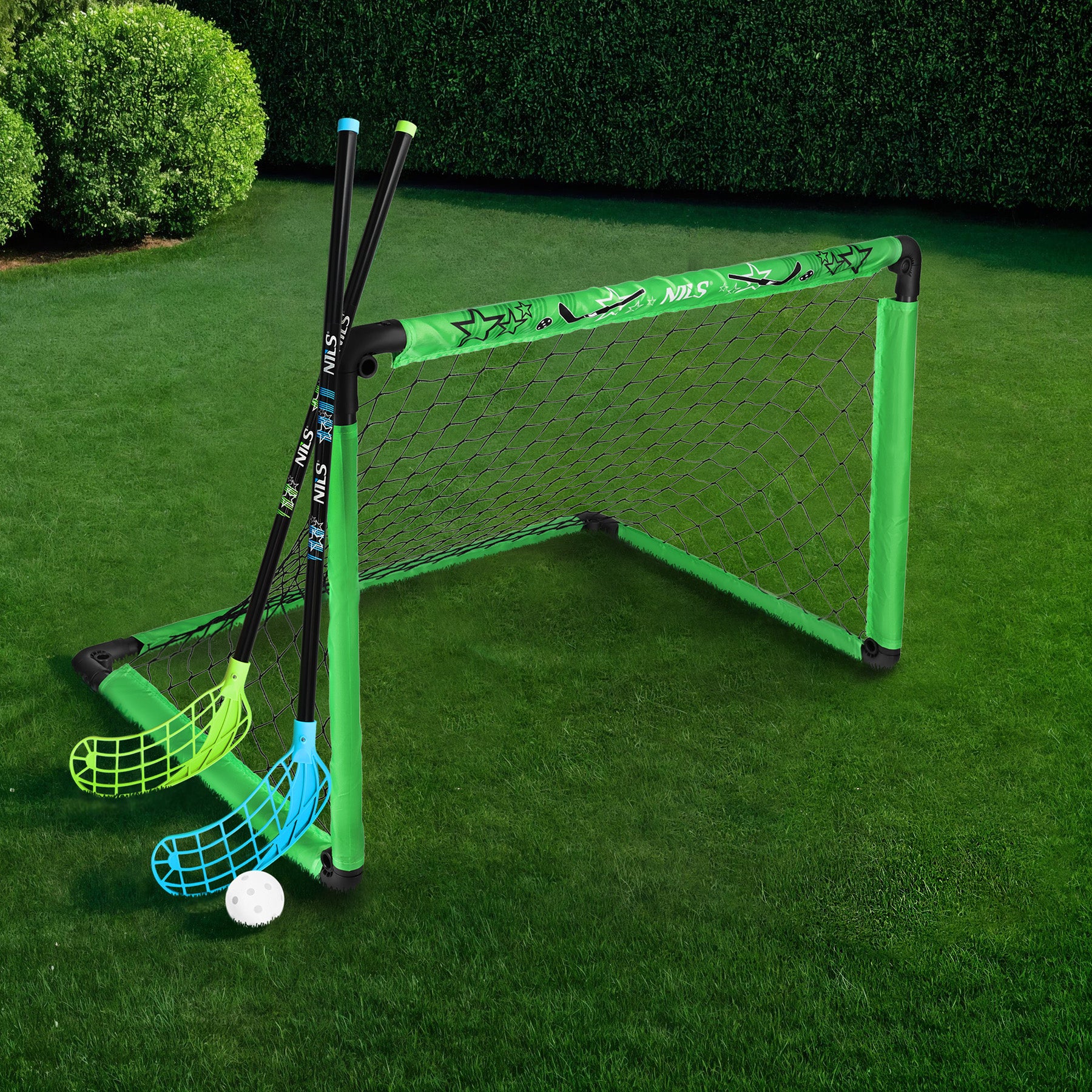 BRH2521 FLOORBALL SET HOCKEY GOAL + 2 STICKS + NILS BALL